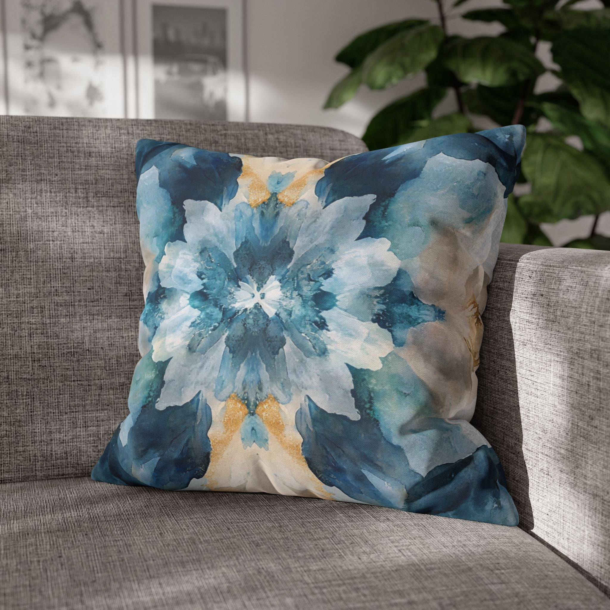 Mirrored Art Throw Pillow Cover | Kleidoscope Blue Beige
