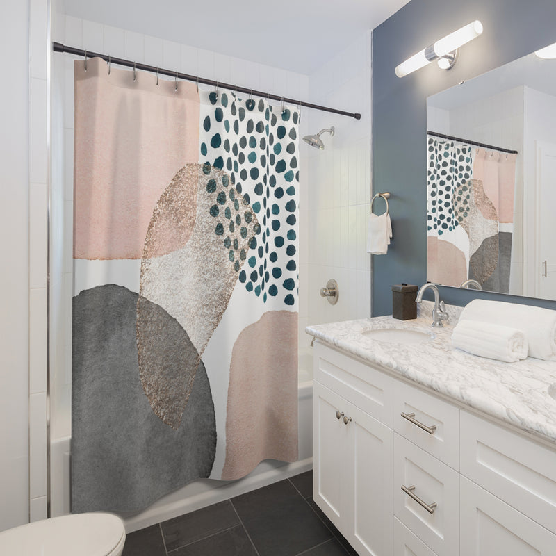 Boho Abstract Shower Curtain | Modern Grey, Black Blush Pink Bathroom Decor