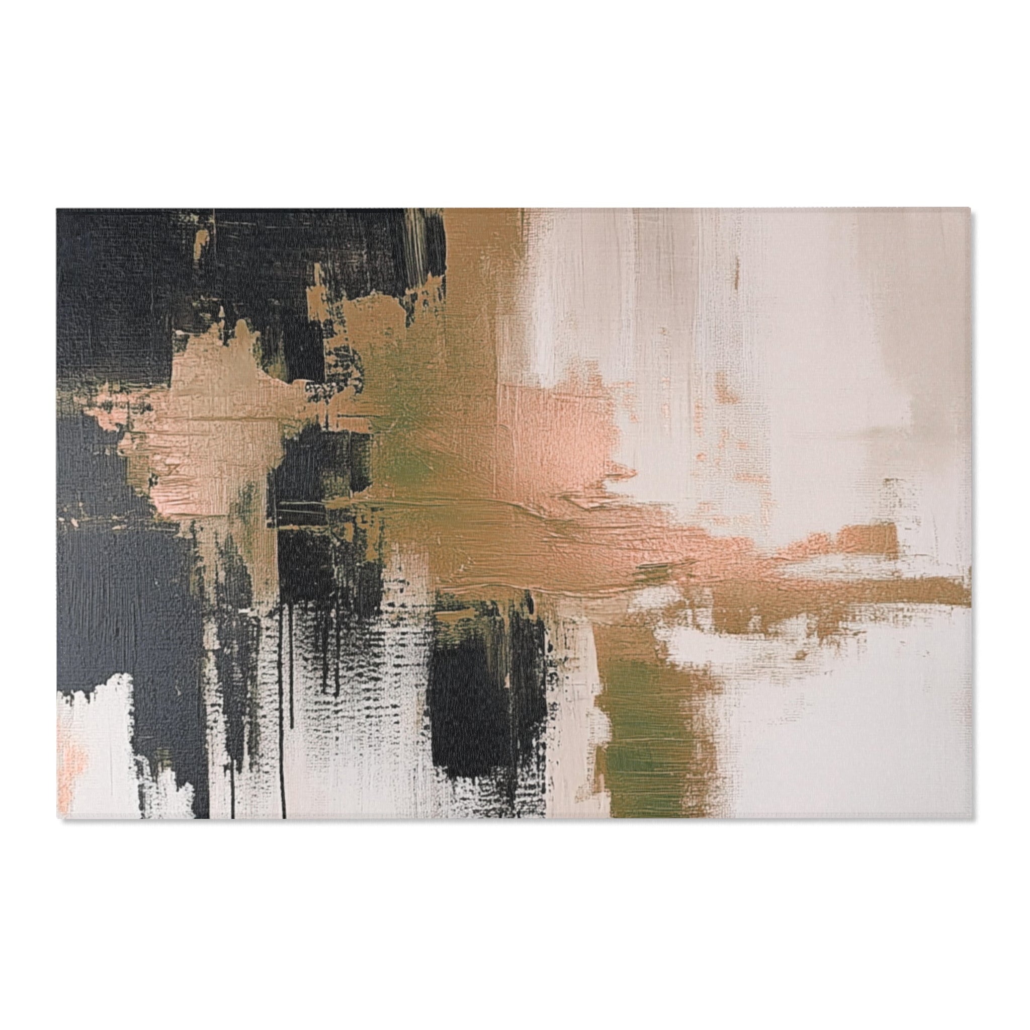 Abstract Area Rug | Rustic Black Muted Gold Beige Watercolor Artsy Rug