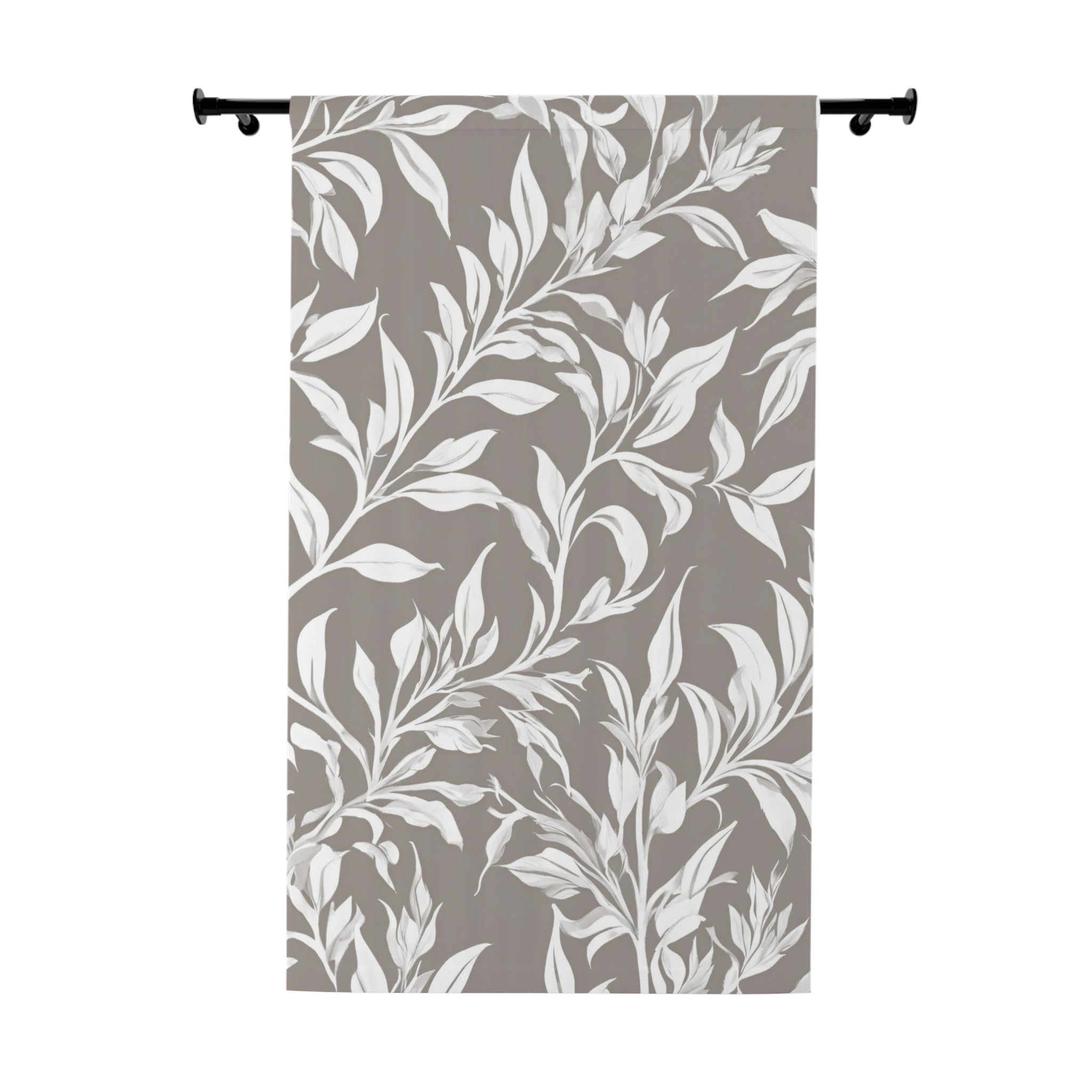 Abstract Floral Window Curtain | Taupe Grey, White