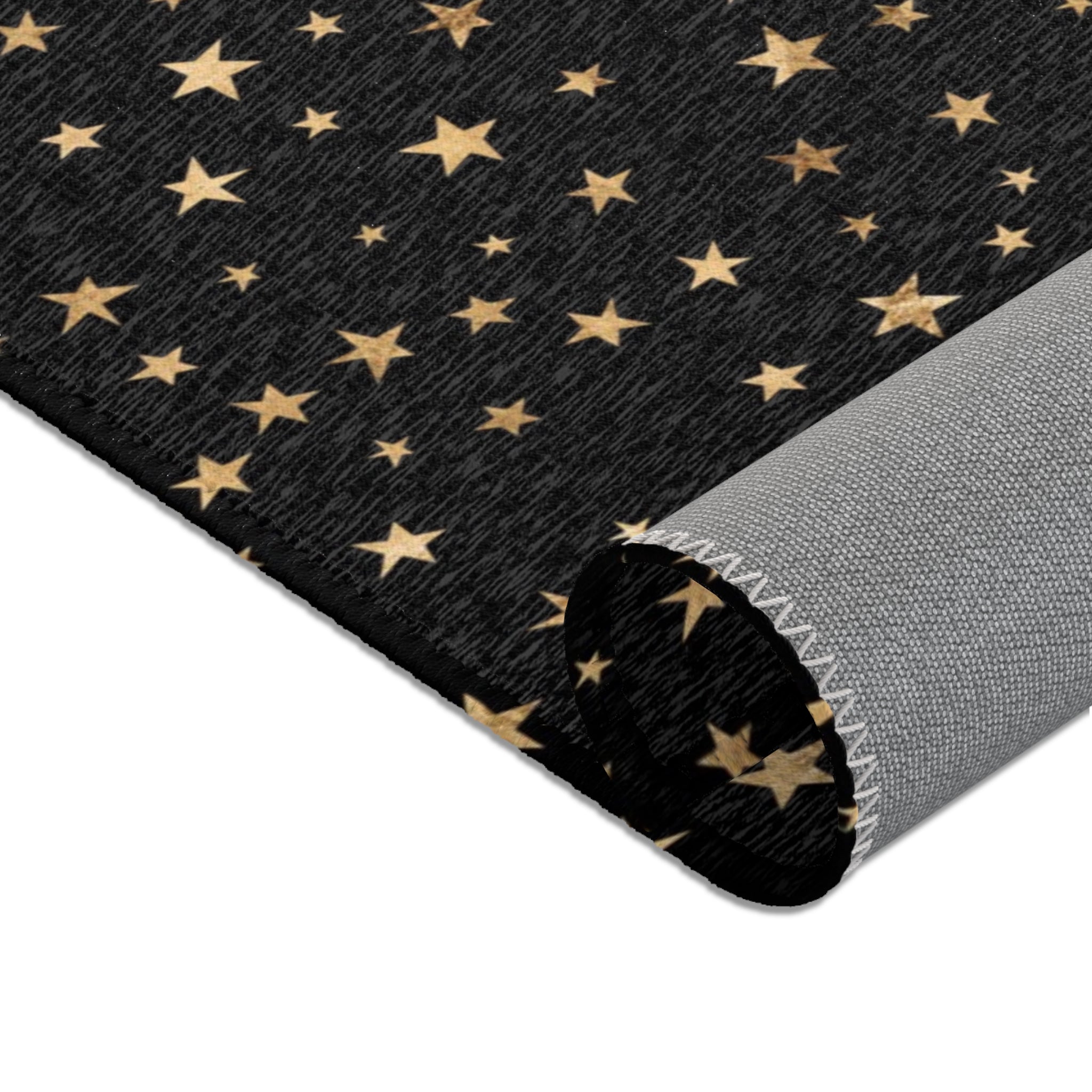 Boho Area Rug | Black Gold Beige Stars