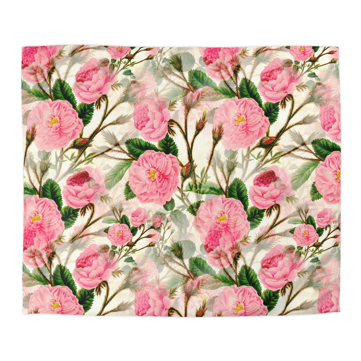a repeating pattern of pink flowers with green leaves, creating a visually appealing and harmonious design.
