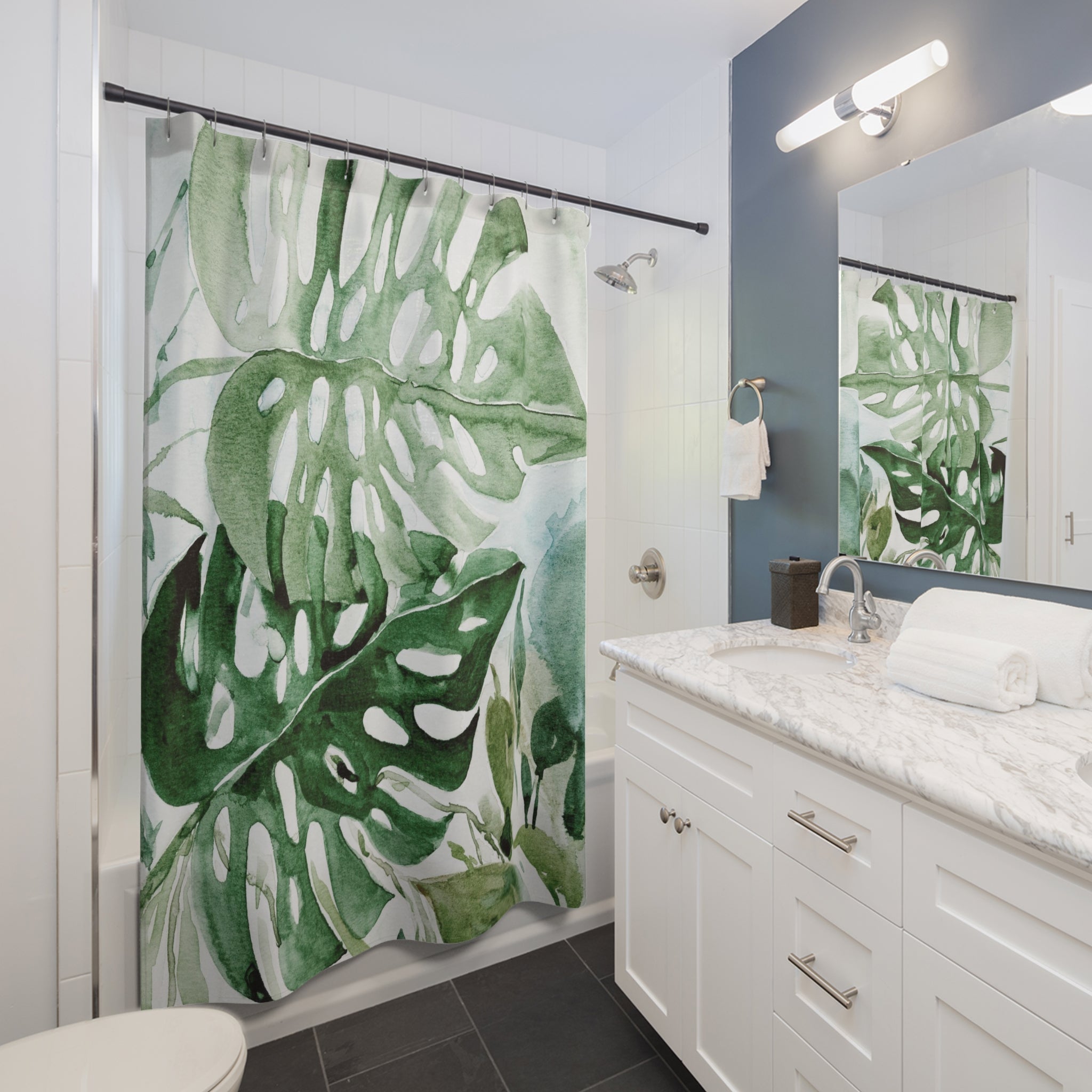 Boho Shower Curtain | Jungle Monstera Green leaves