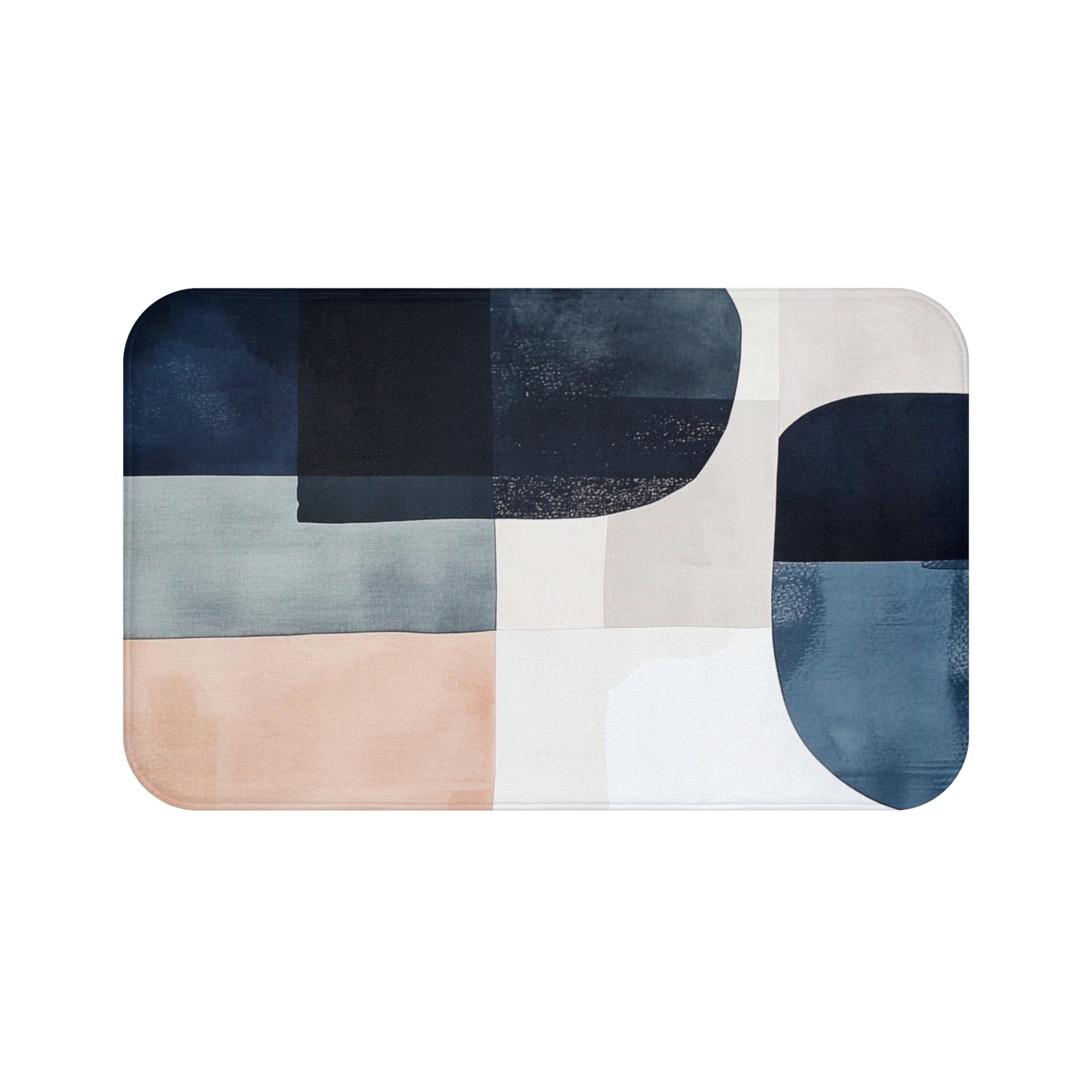 Abstract Bath Mat | Navy Blue, Blush Beige White Kitchen Mat