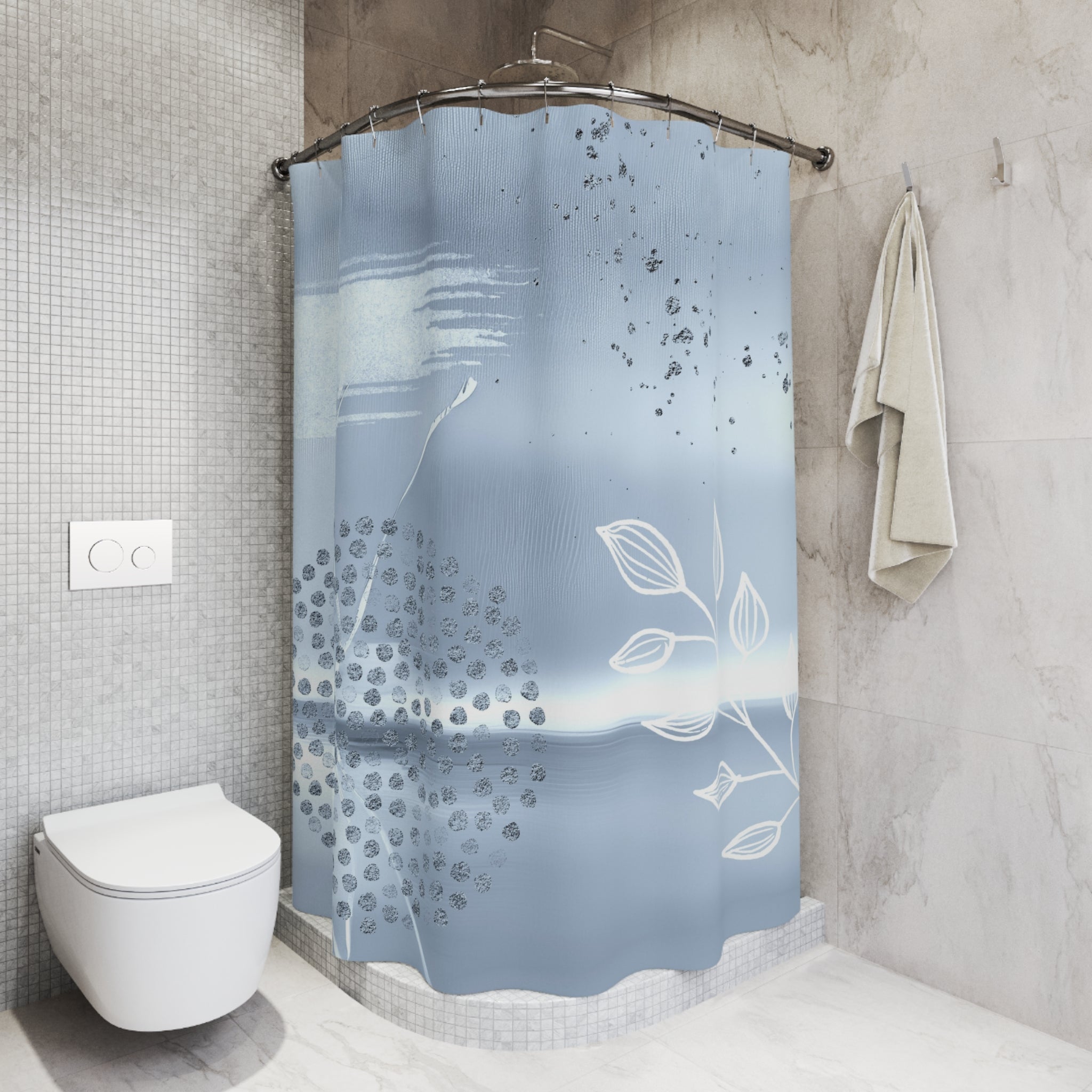 Boho Shower Curtain | Powder Pale Blue, Leaves