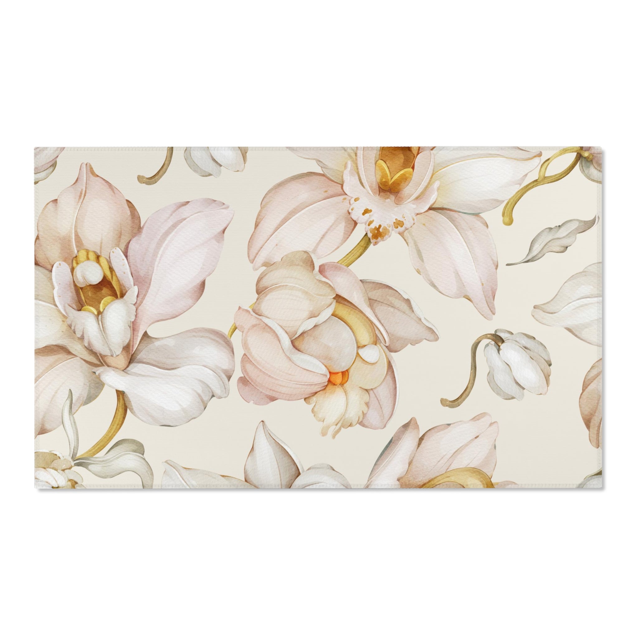 Floral Area Rug | Orchids Blush Beige Pink Ivory