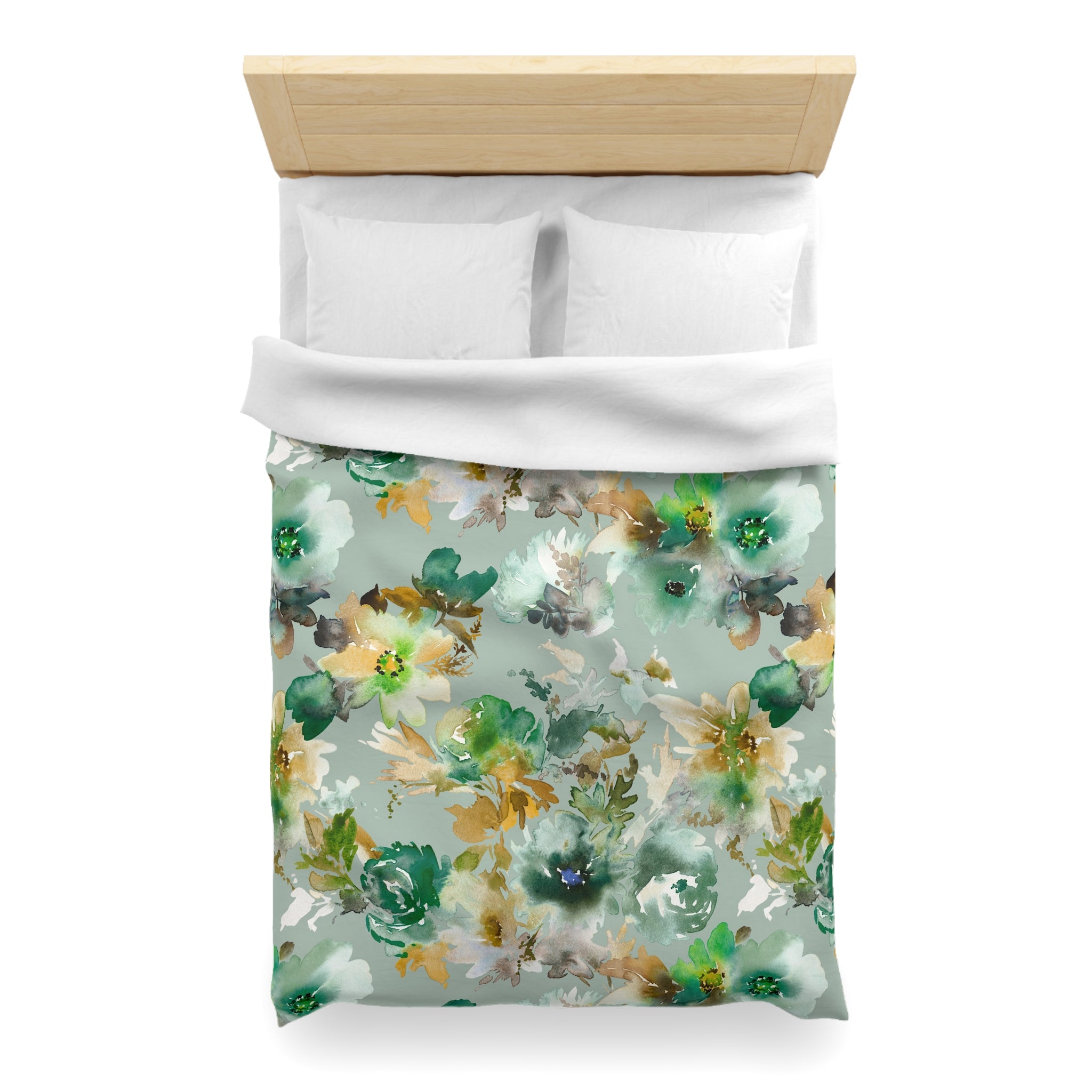 Floral Duvet, Pillow Cover Set | Green Beige Watercolor Bedroom Set