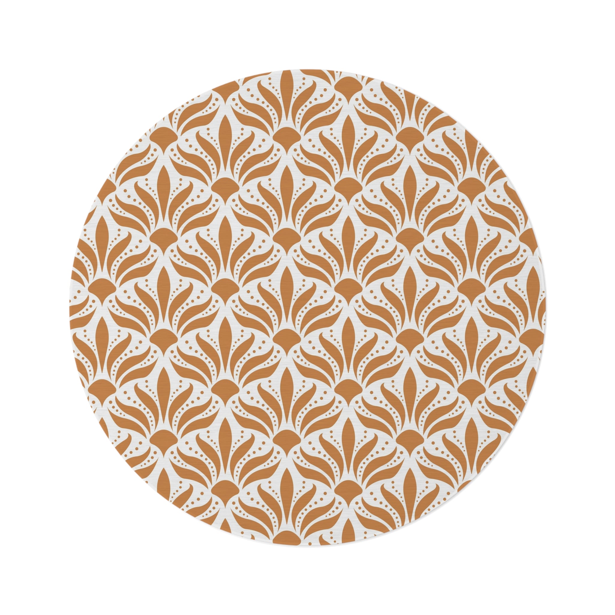 Art Deco Round Area Rug | Retro Terracotta White, Art Nouveau