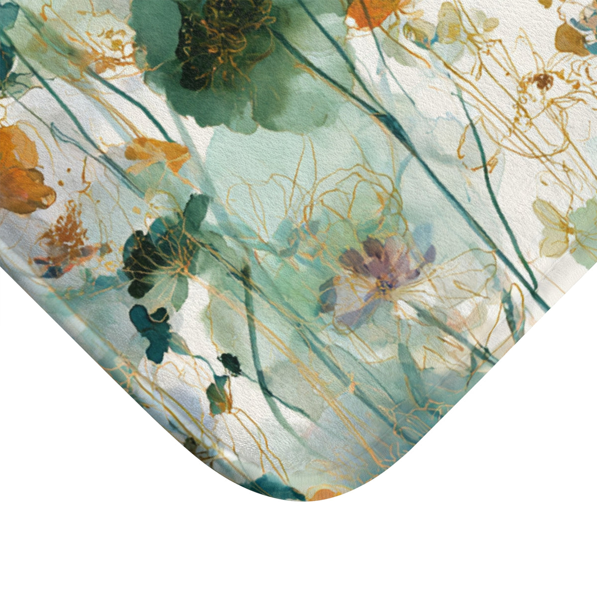 a vibrant and colorful abstract floral pattern, with various shades of green, orange, and purple. The pattern appears to be a watercolor painting or a collage of different floral elements, creating a visually striking and dynamic composition.