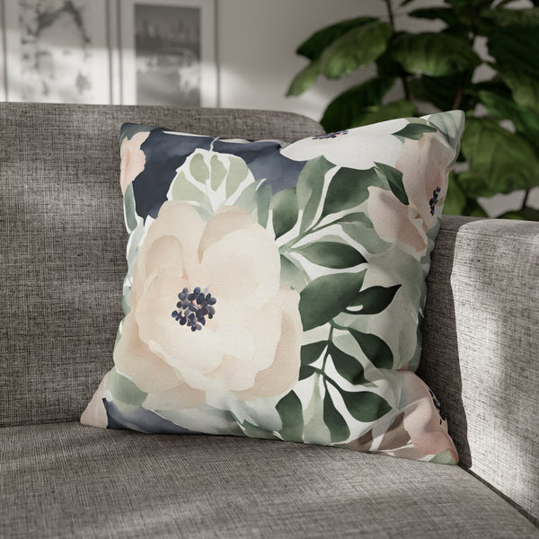 Boho Floral Throw Pillow Cover | Blush Pink, Forest Green