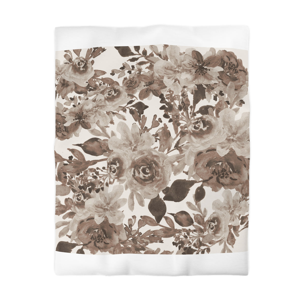 Taupe Peony Duvet Cover | Mocha Brown Watercolor Floral Bedding