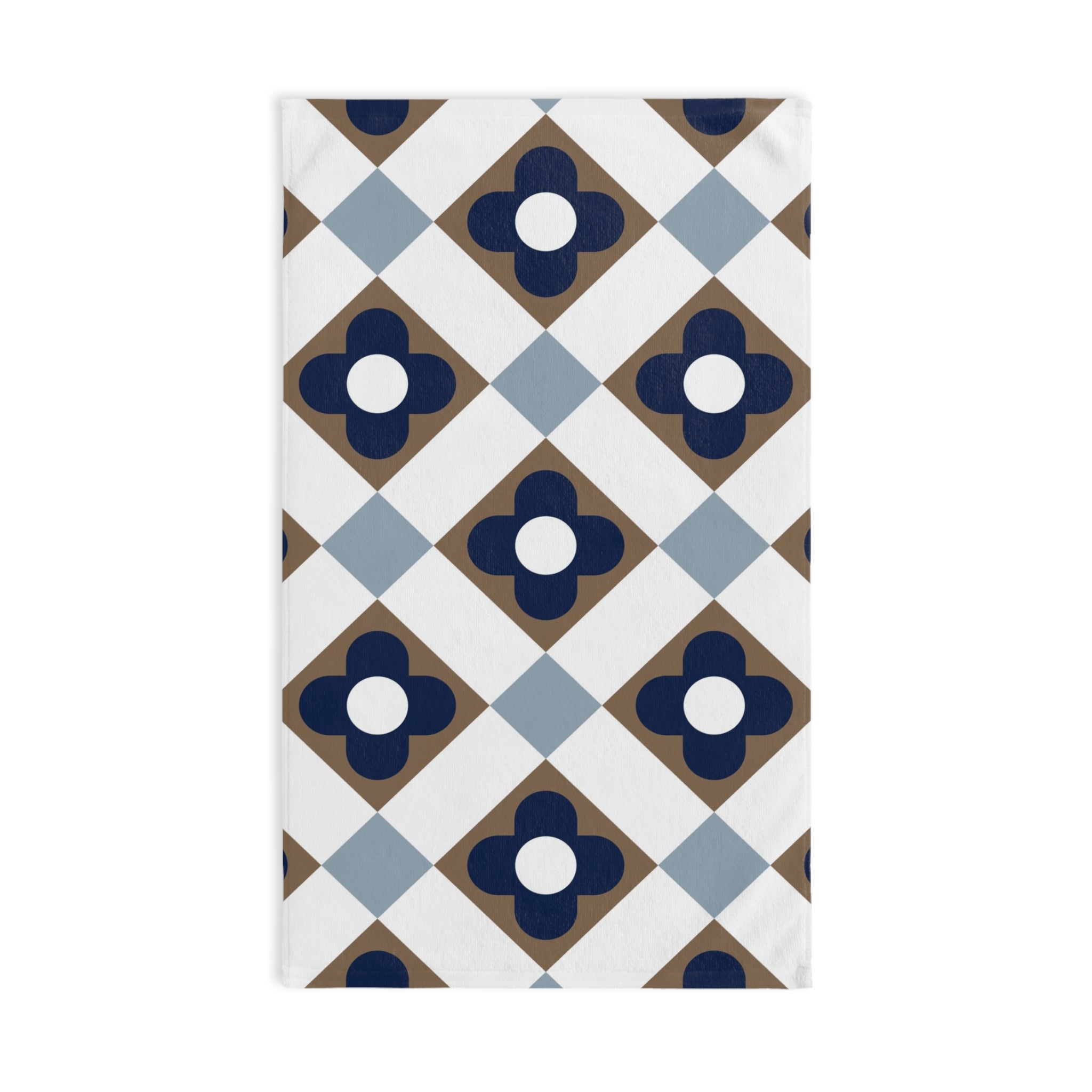 Retro Kitchen, Bath Hand Towel | Vintage Art Deco, Nouveau Blue, Beige White