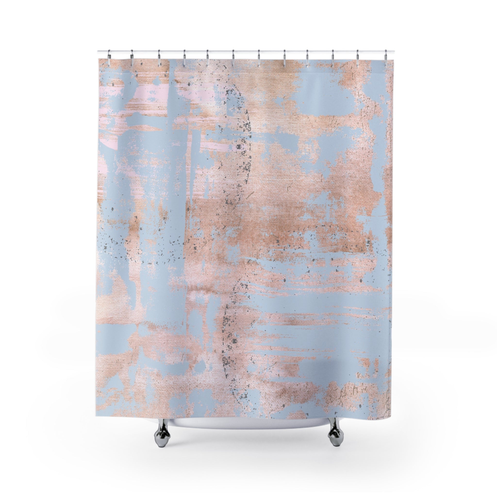 Rustic Pastel Shower Curtain | Sky Blue, Rose Blush Pink Abstract