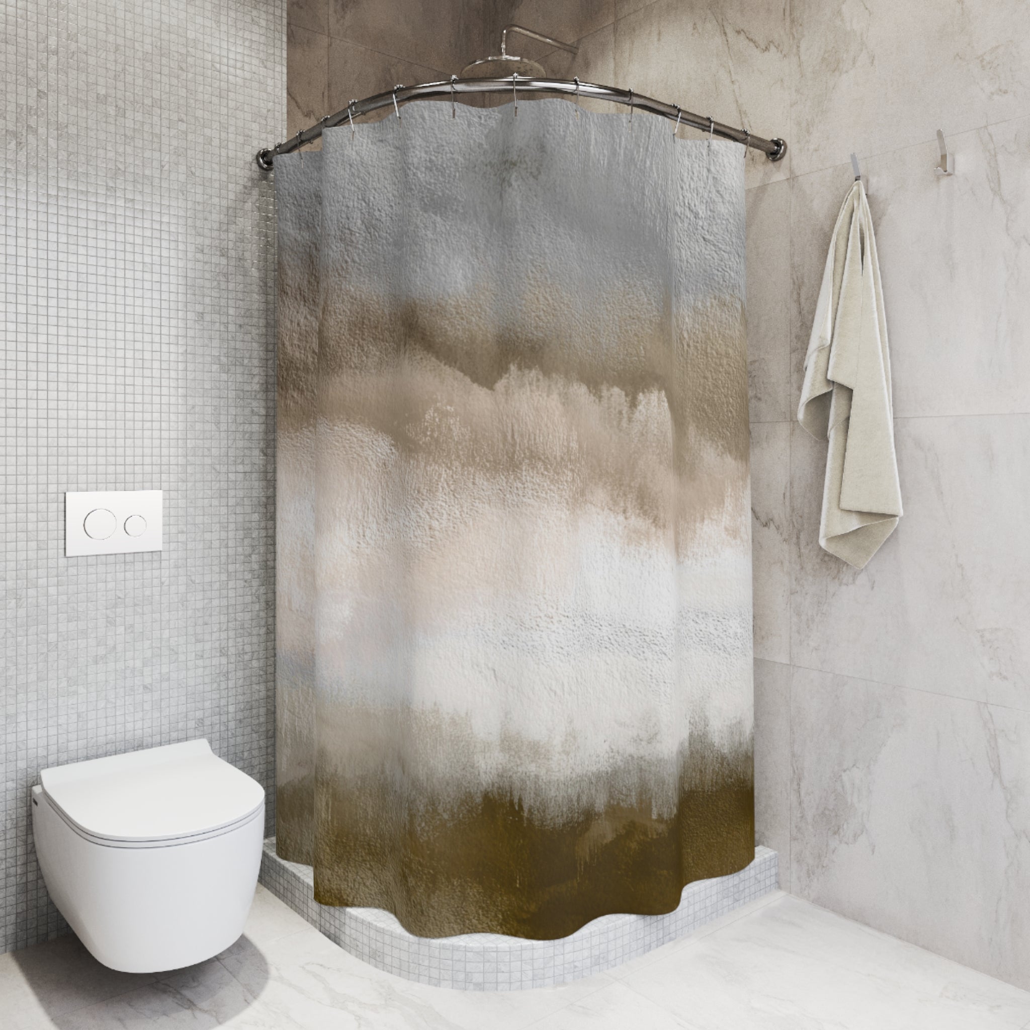 Abstract Watercolor Shower Curtain | Grey Beige Ombre Bathroom Decor