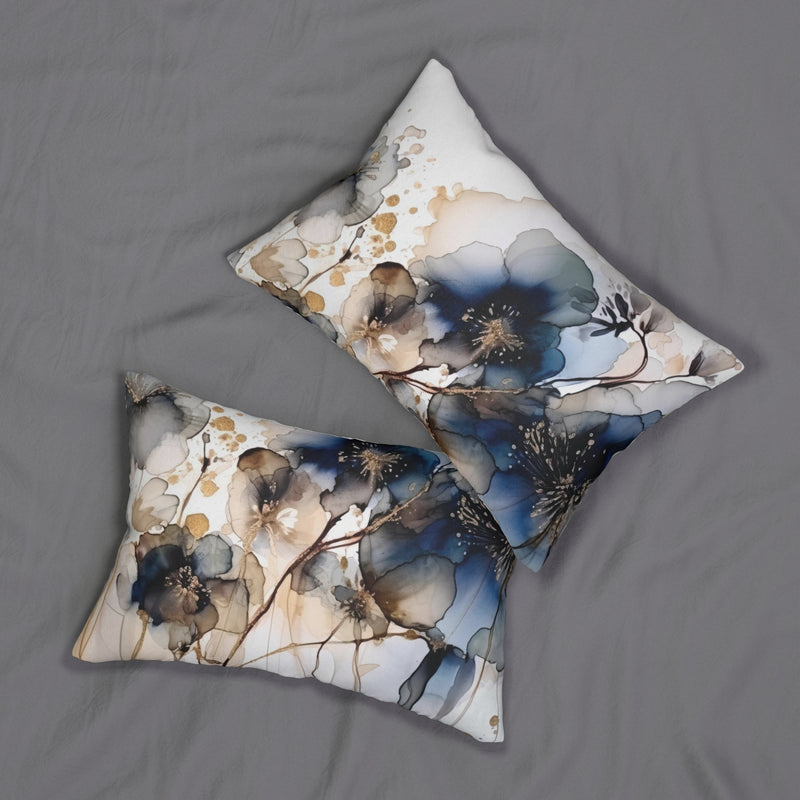 Abstract Lumbar Pillow | Floral Navy Blue, Beige Ombre