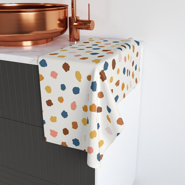 Abstract Boho Kitchen, Bath Hand Towel | Colorful Blue Rust Yellow Pink