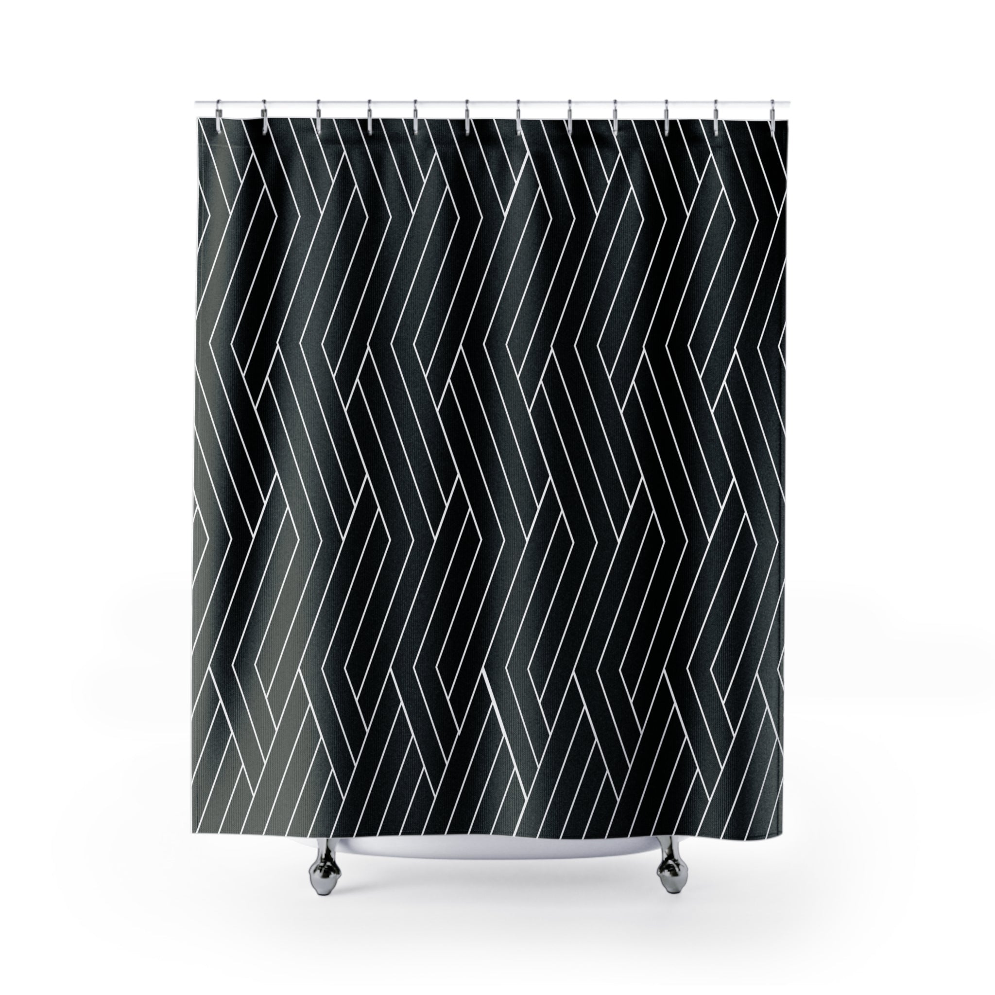 a black and white shower curtain 