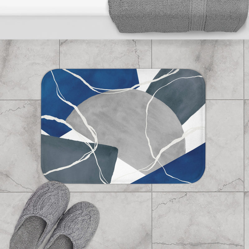 Boho Bath Mat, Kitchen Mat | Abstract blue Grey White