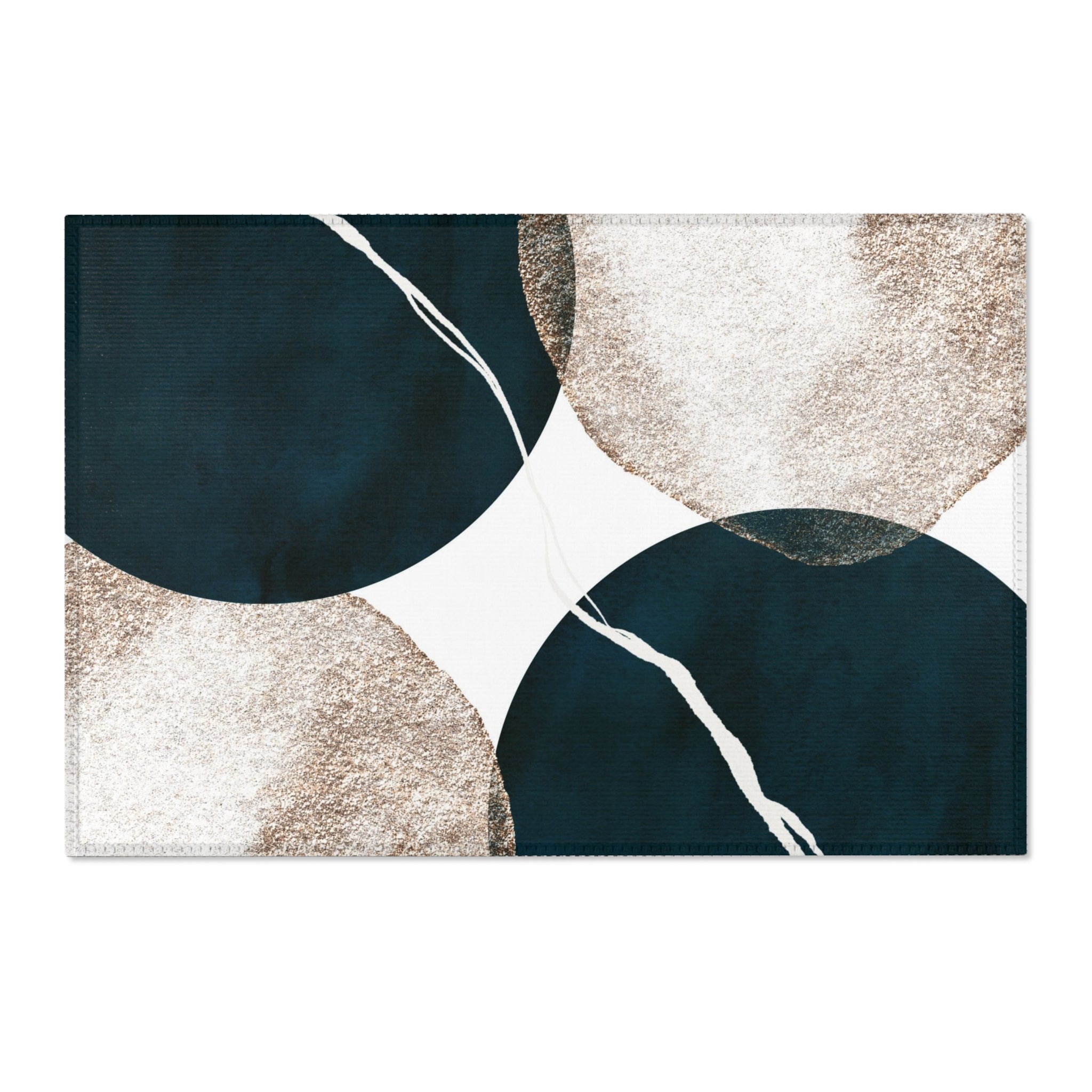 Abstract Boho Area Rug | Navy Blue, Gold Beige Minimalist