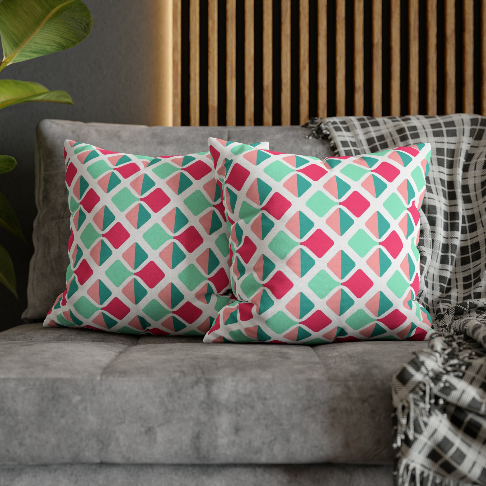 Modern Abstract Pillow Cover | Magenta Pink, Mint Green