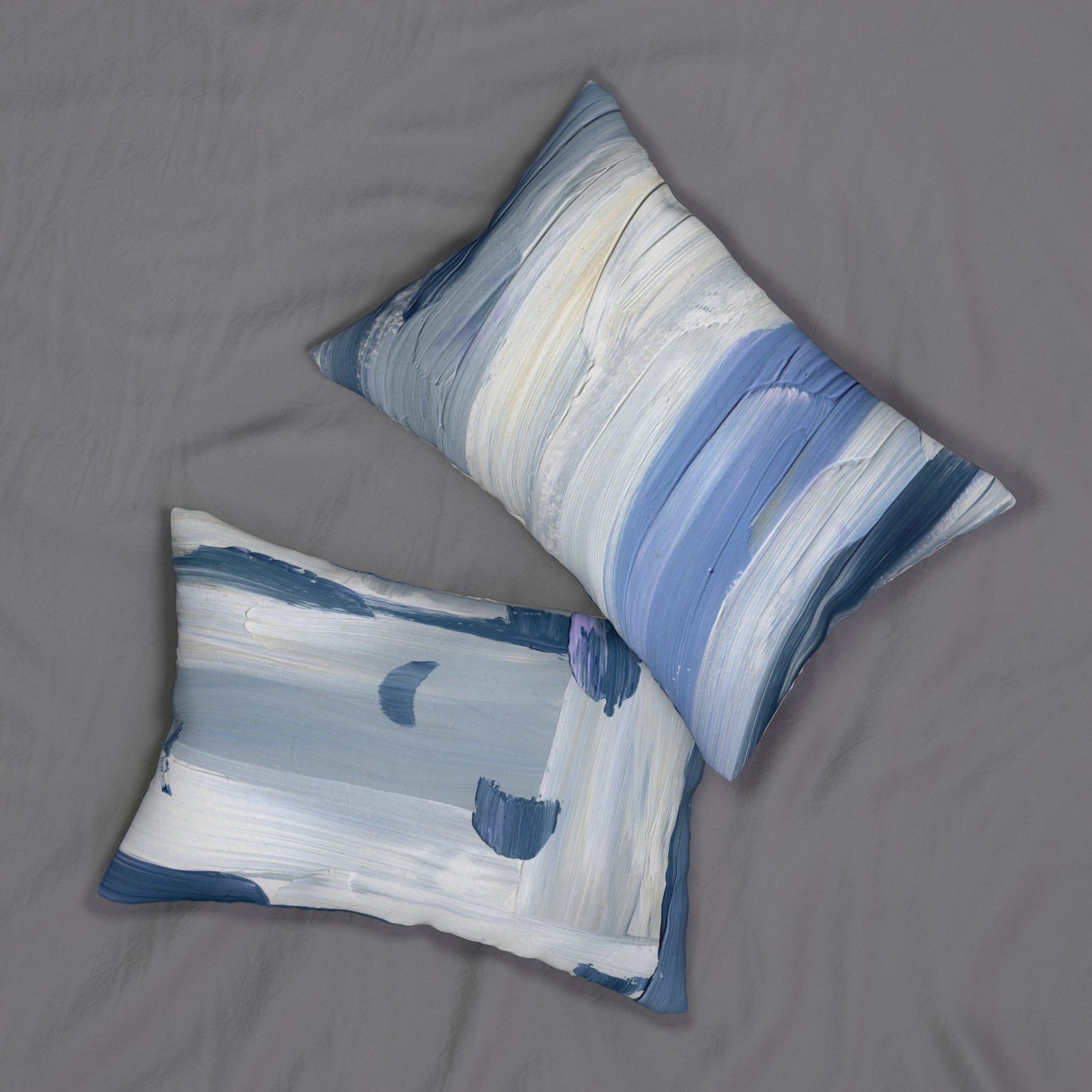 Abstract Lumbar Pillow | Indigo Blue, White Paint Print