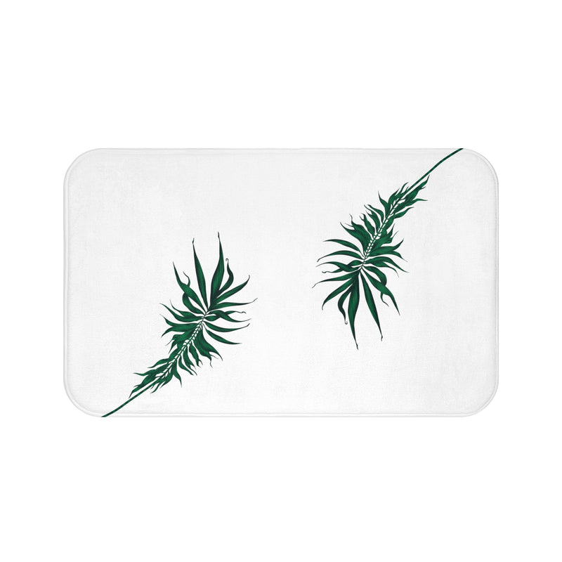 Minimalist Floral Bath, Kitchen Mat | White Green Palm Leaves