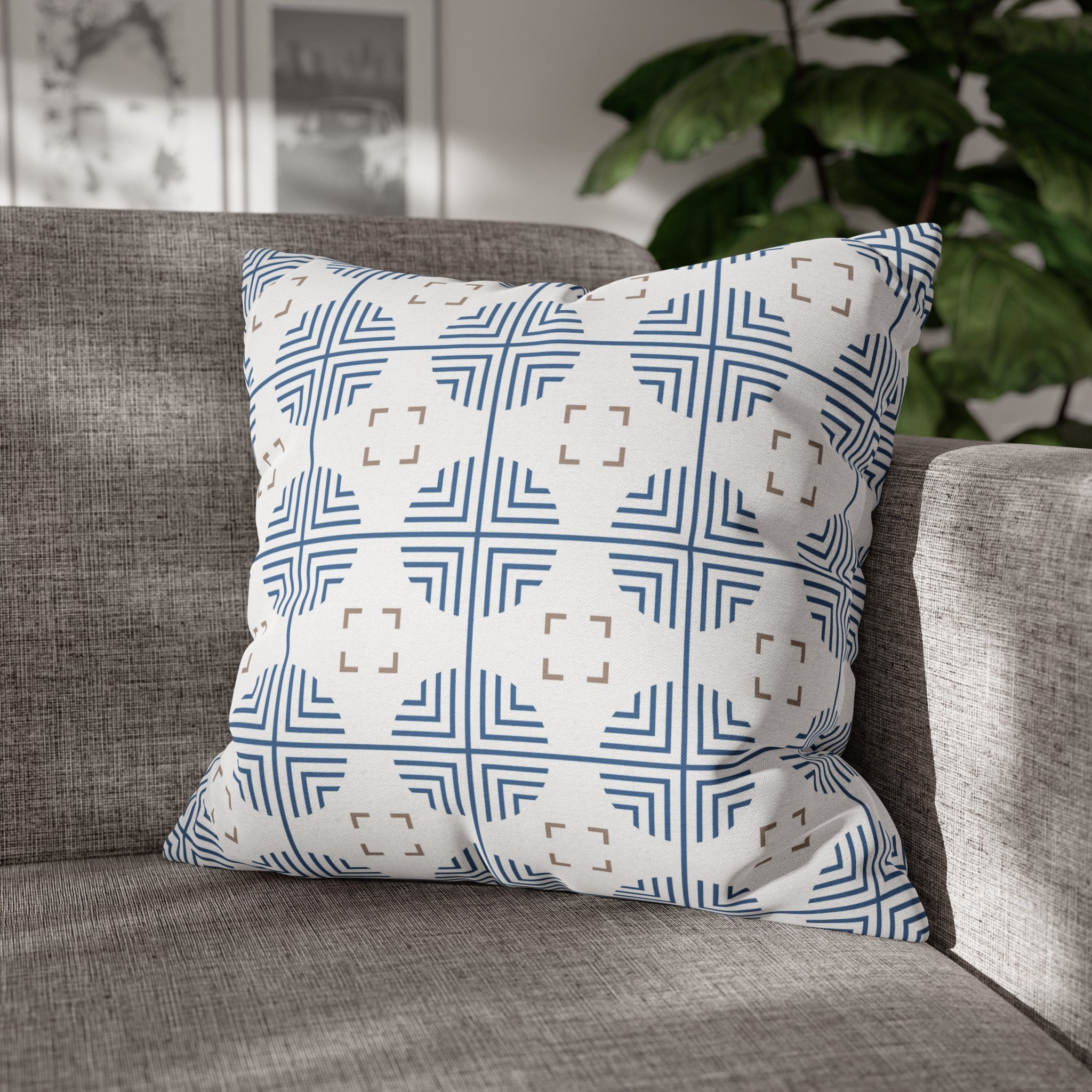 Retro Pillow Cover | Art Deco Blue, White, Beige