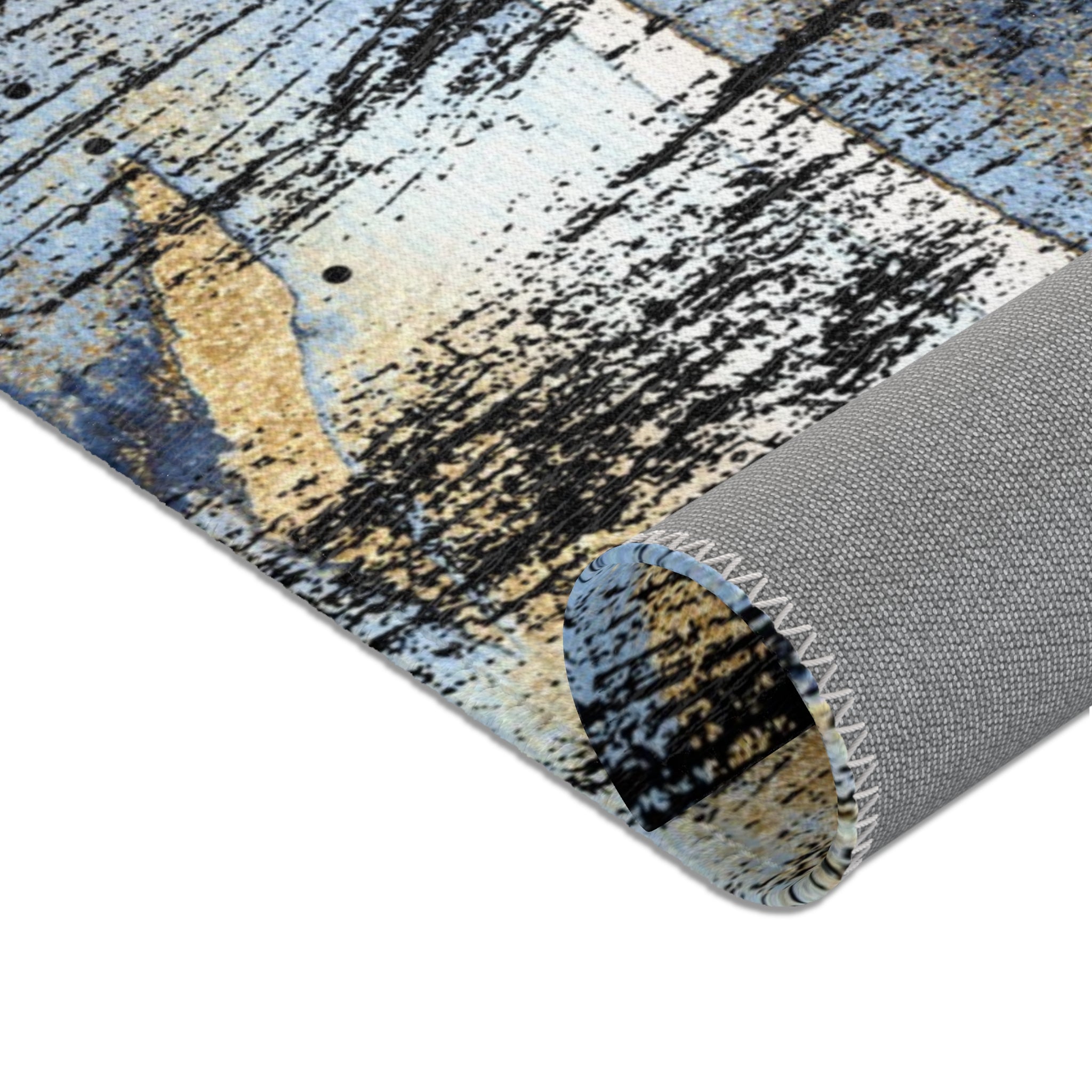 Abstract Area Rug | Rustic Blue Black Beige