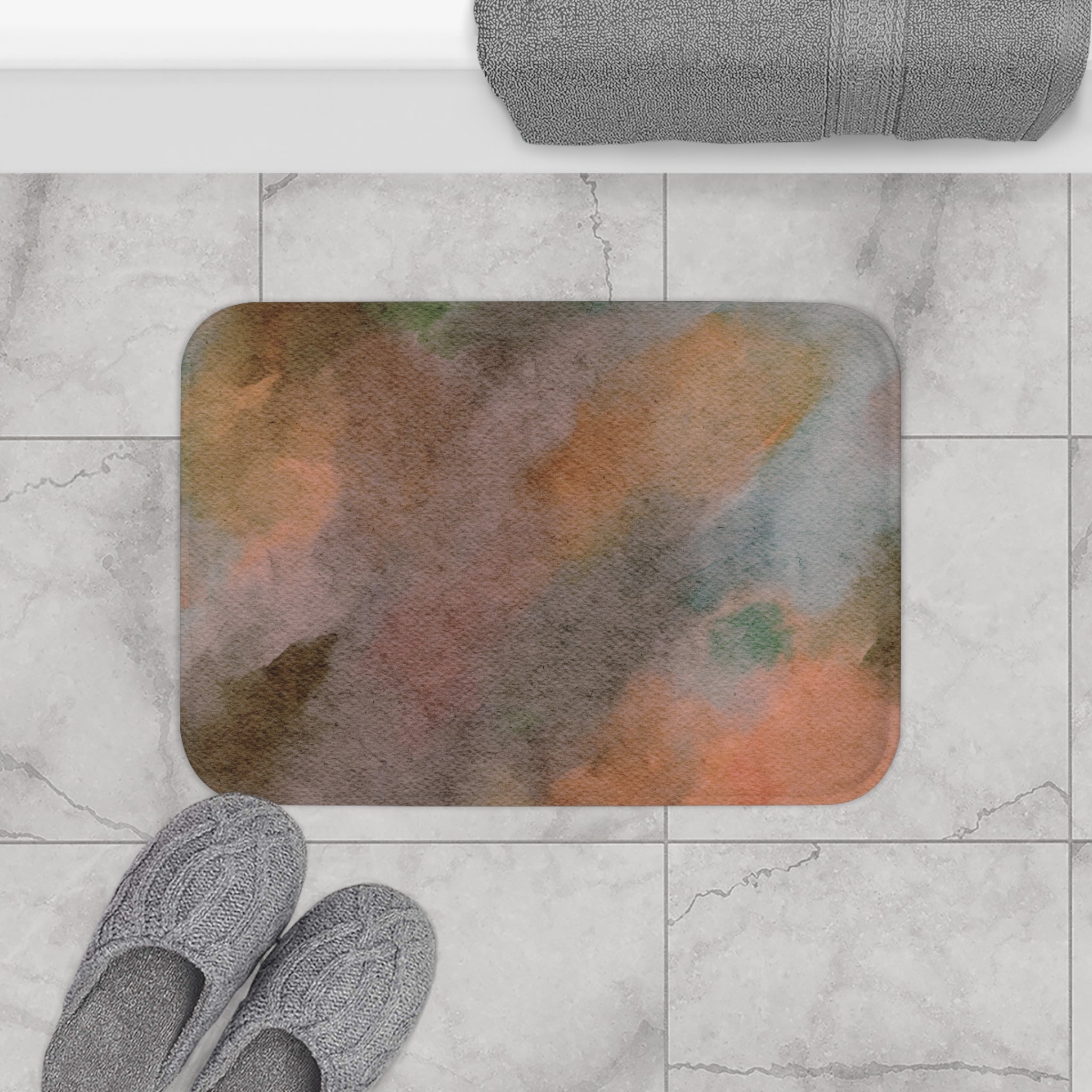 Watercolor Bath Mat | Chocolate Brown, Beige Peach Ombre