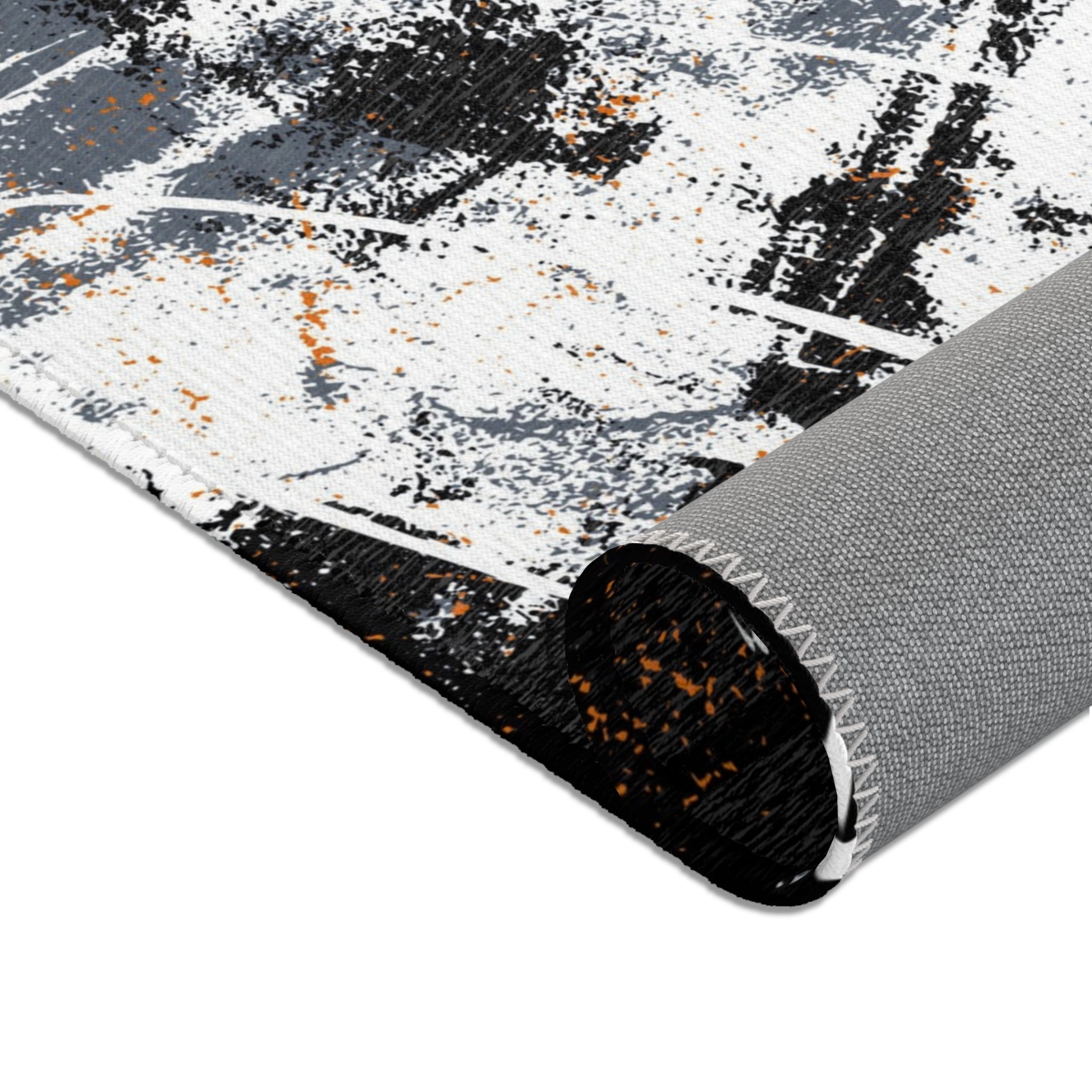 Abstract Boho Area Rug | Black, White Orange Minimalist