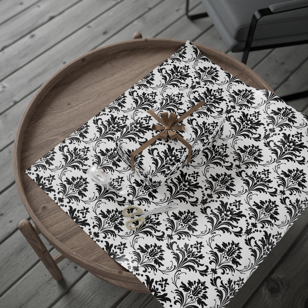 Black White Damask Wrapping Paper, Classic Gift Wrap