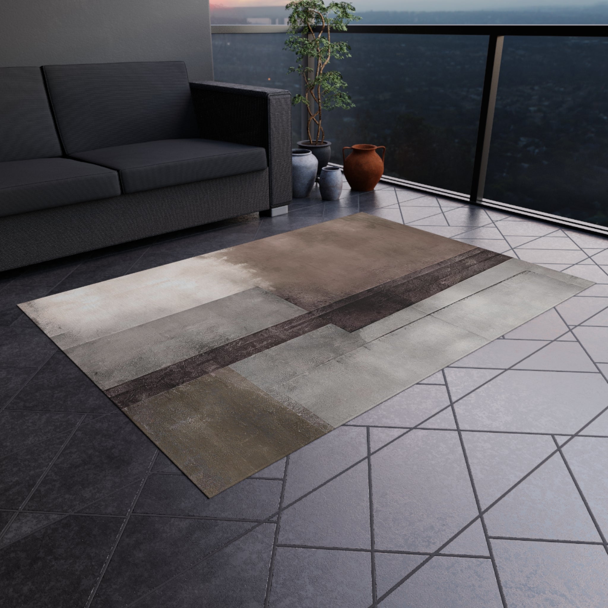 Abstract Outdoor Rug | Grey Taupe Beige Blush Watercolor