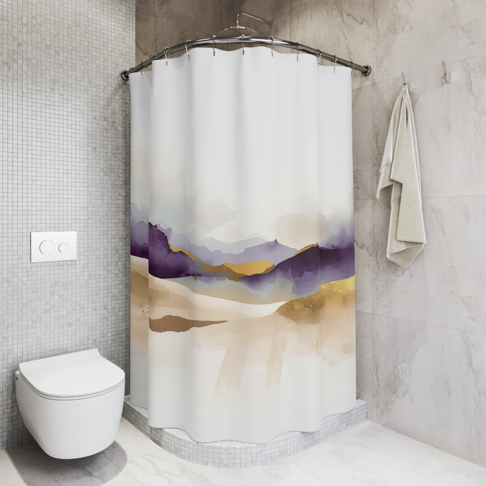 Abstract Shower Curtain | Artsy White Beige Purple Watercolor