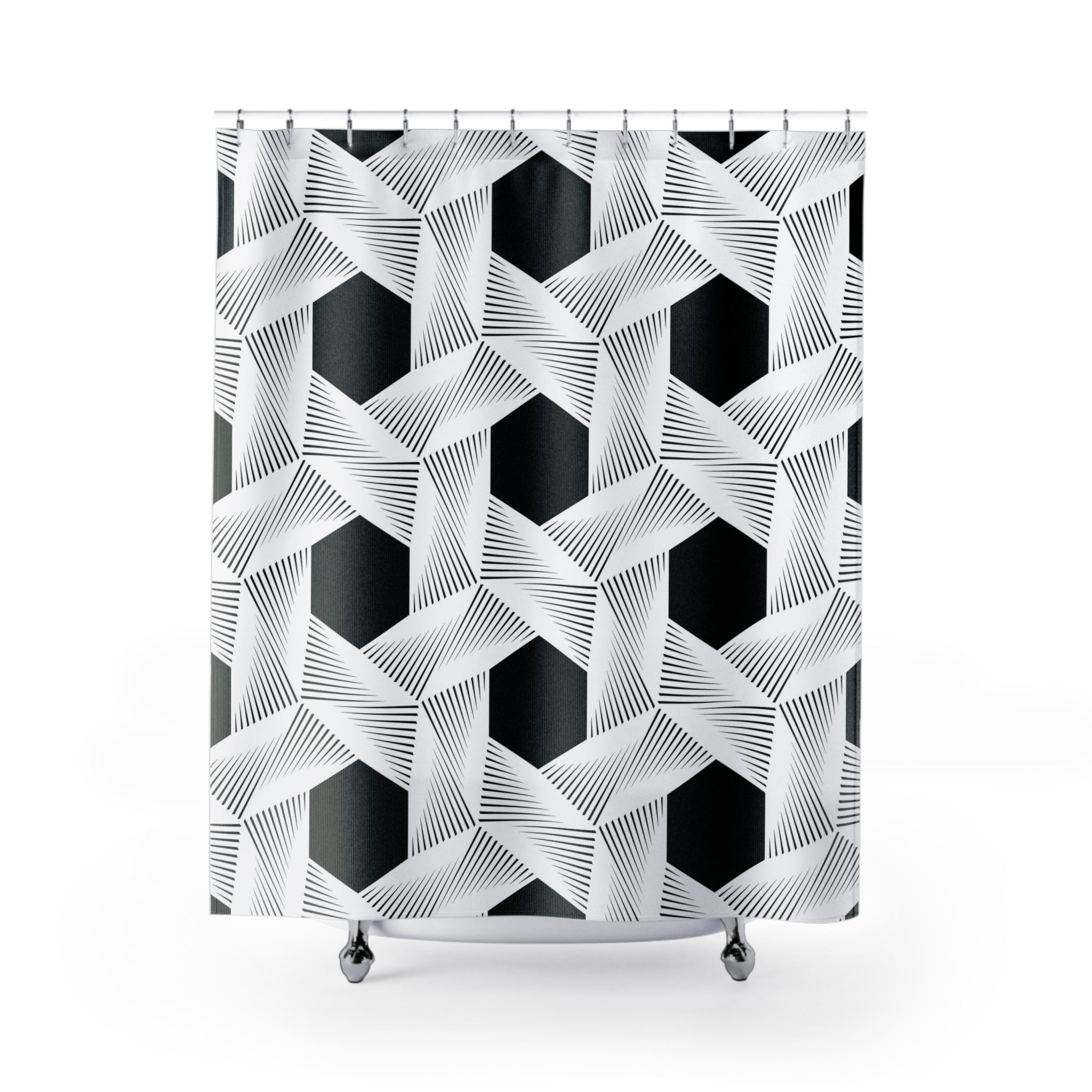 a black and white shower curtain