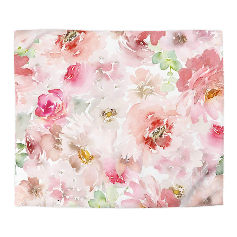 Floral Boho Duvet Cover | Blush Pink, Green Pastel Watercolor