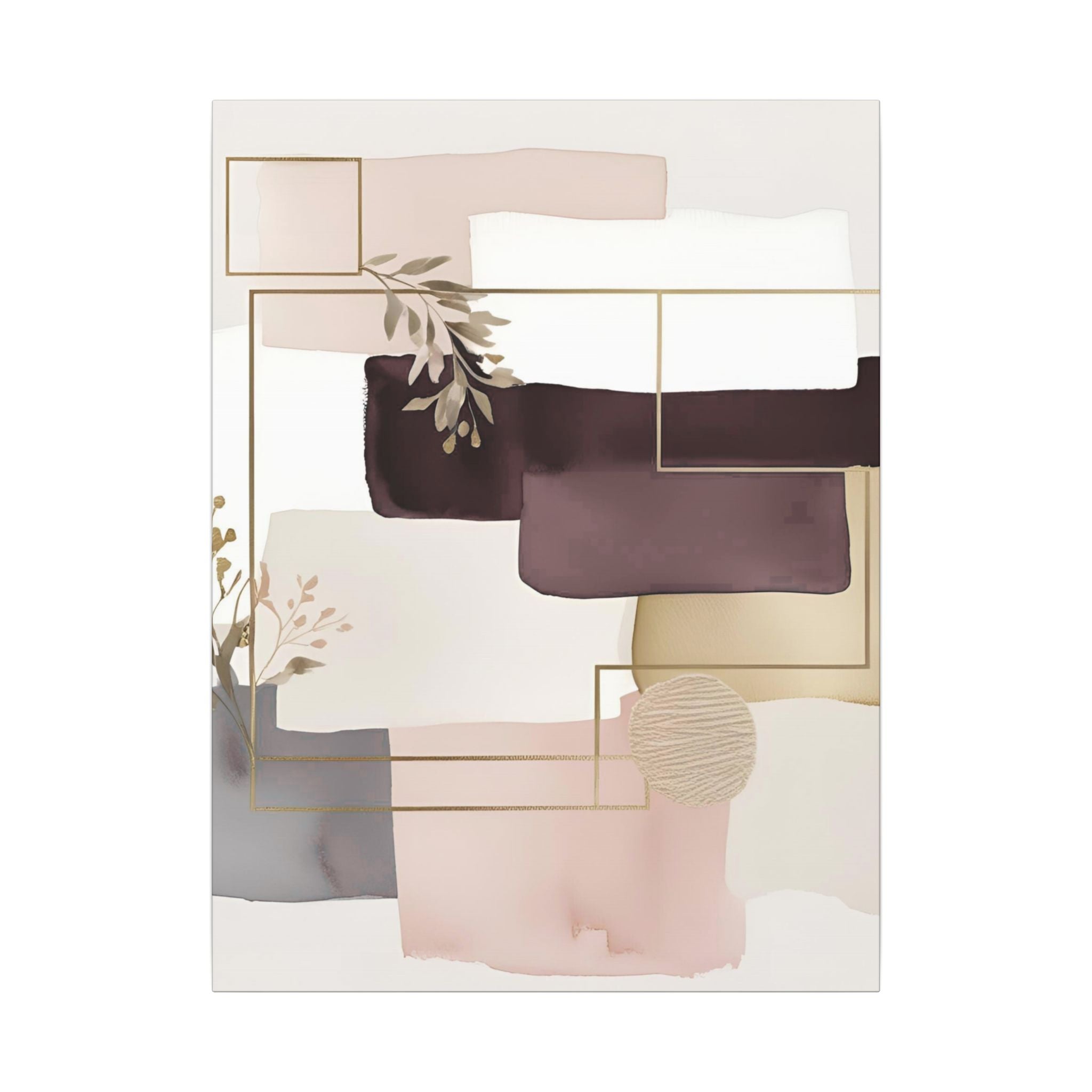 The image is a modern abstract art piece featuring a variety of shapes and colors, including shades of pink, white, and brown. The composition includes a mix of geometric and organic forms, creating a visually striking and dynamic composition.