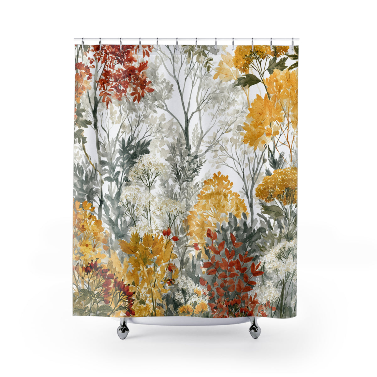 Mustard Rust Autumn Woodland Shower Curtain, Bath Curtain 71x74