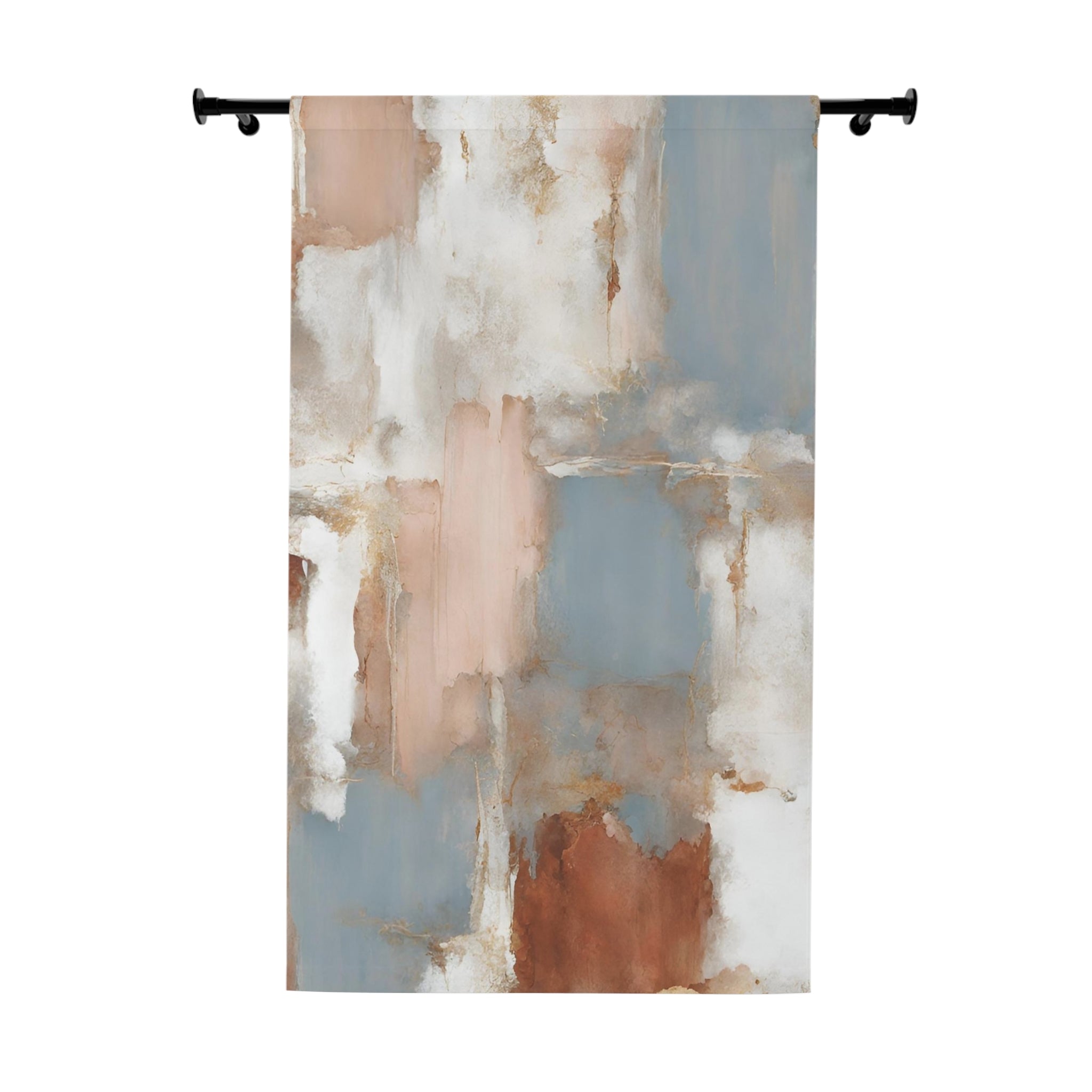 Abstract Window Curtains | Powder Blue, Rust, Off White