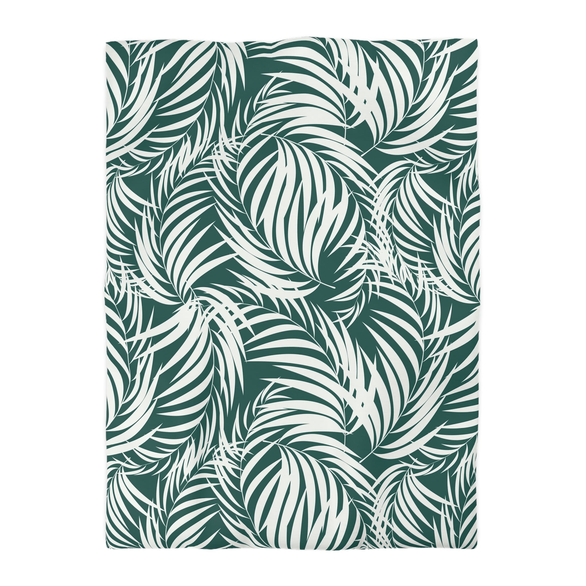 Floral Cotton Duvet, Pillow Cover | Tropical Nature Teal White Leaves Bedroom Decor