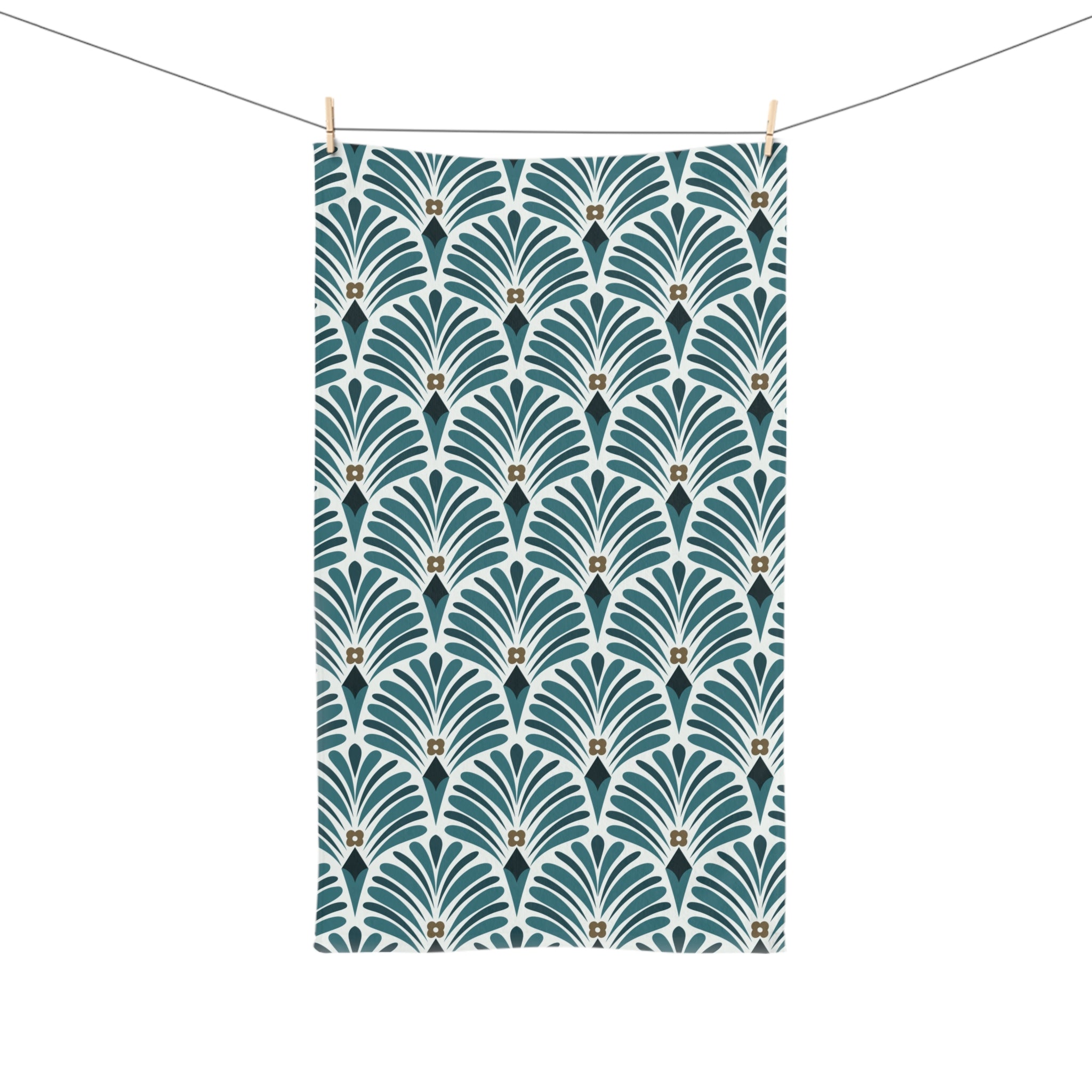 Boho Kitchen, Bath Hand Towel | Art Deco Nouveau Teal Green