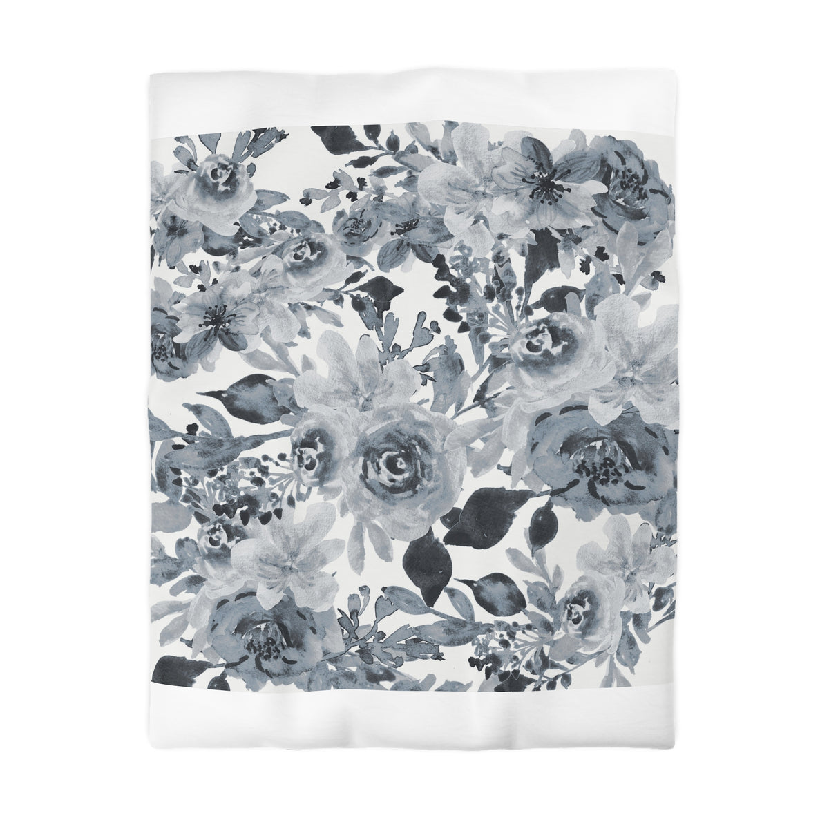 Dusty Grey Peony Duvet Cover | Slate Blue Watercolor Floral Bedding