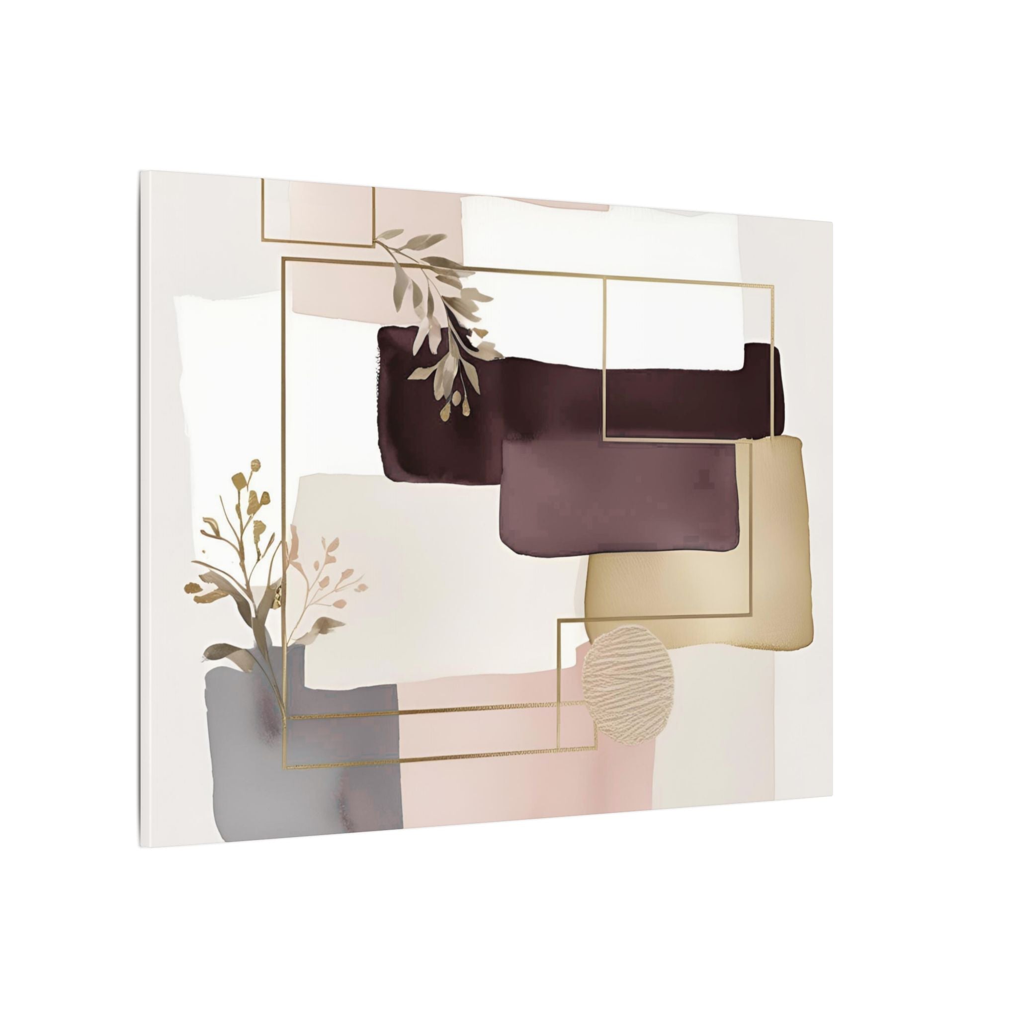 The image is a modern abstract art piece featuring a variety of shapes and colors, including shades of pink, brown, and gray. The artwork is composed of a mix of geometric and organic forms, creating a visually striking and dynamic composition.