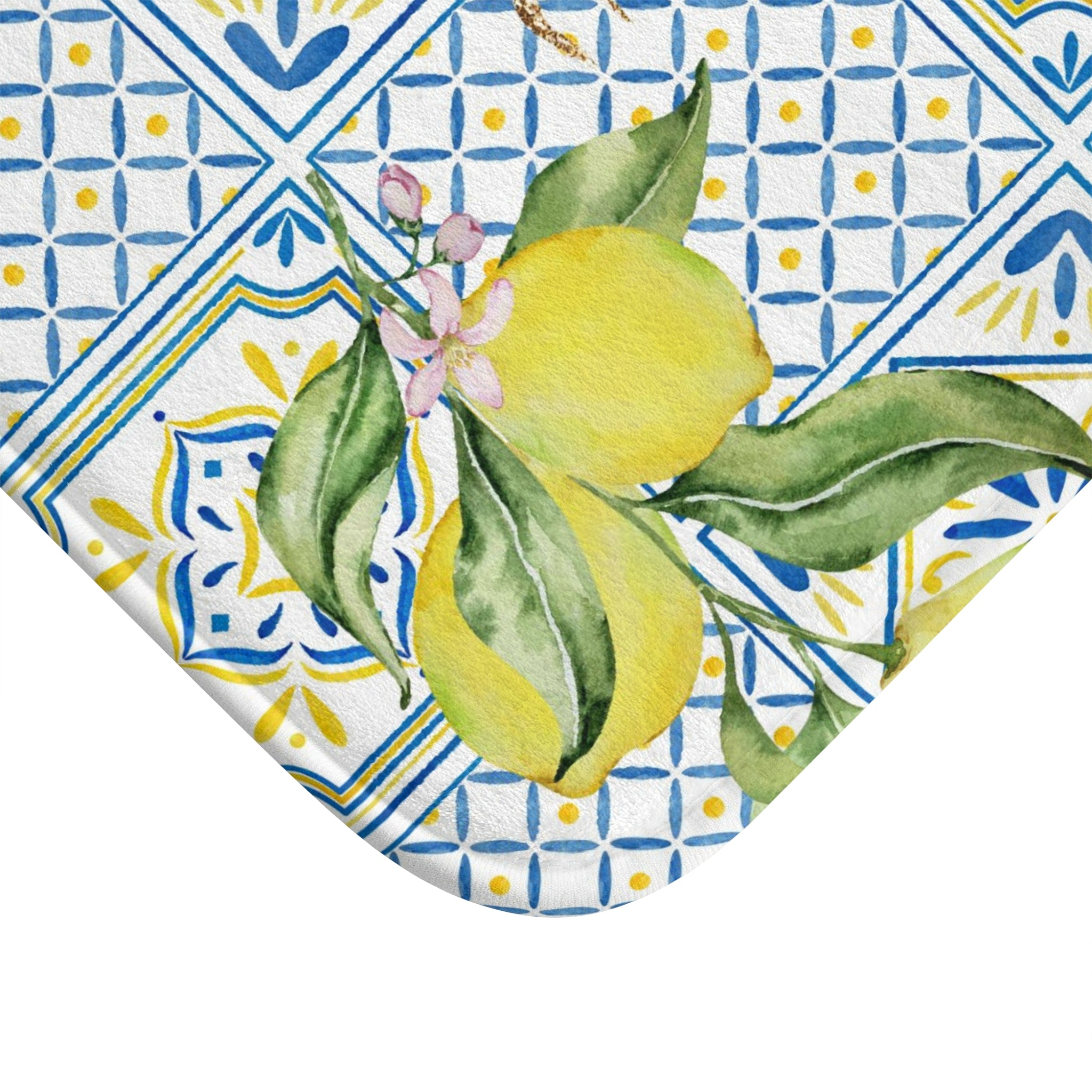 Boho Bath, Kitchen Mat | Amalfi Lemon, Blue Yellow Tiles