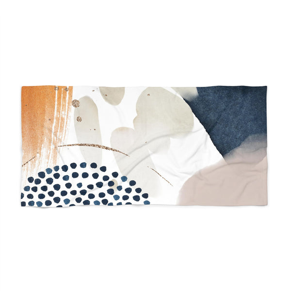 Abstract Boho Bath, Beach Towel | Orange Navy Blue, Blush Beige Ivory