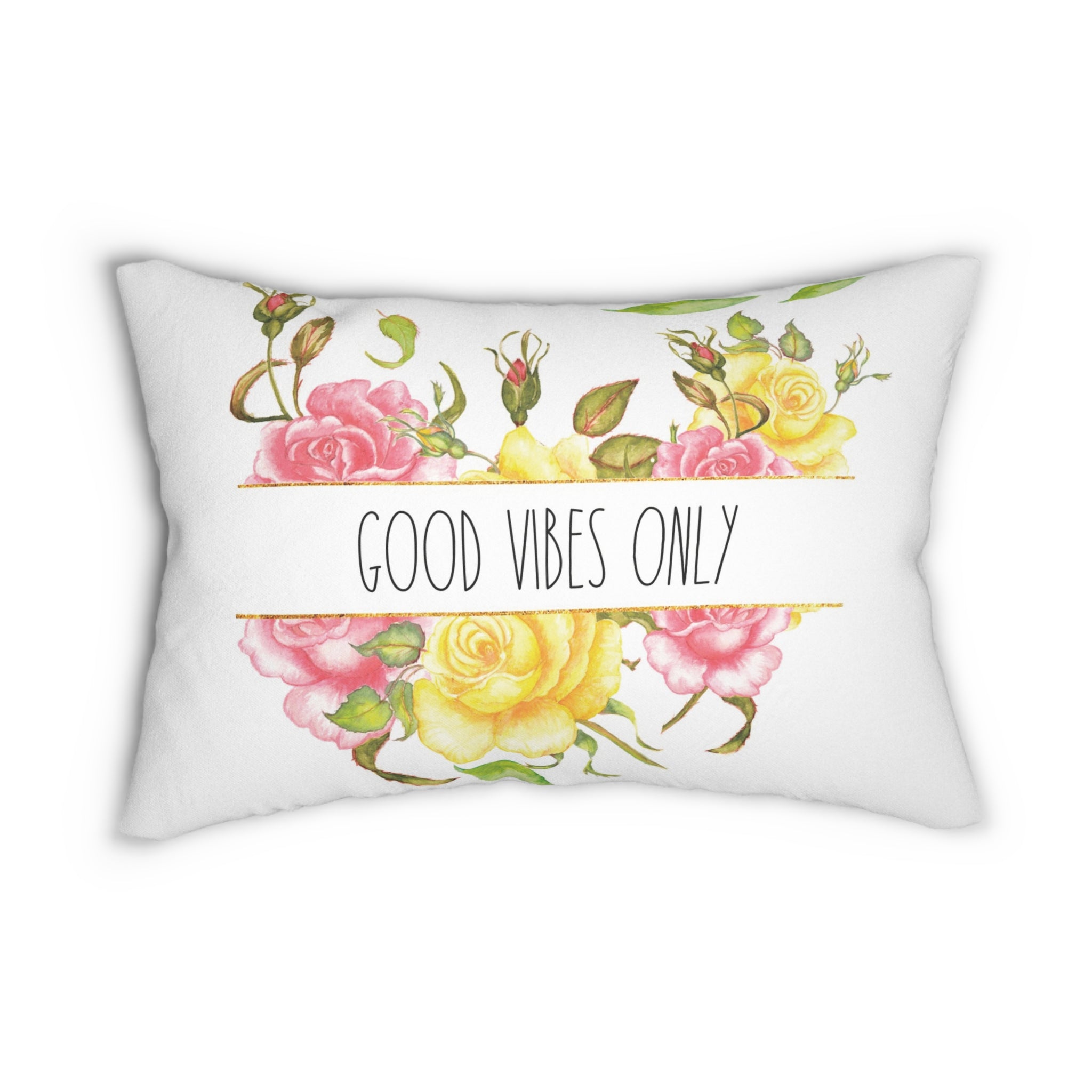 Floral Lumbar Pillow | White Pink Yellow Roses