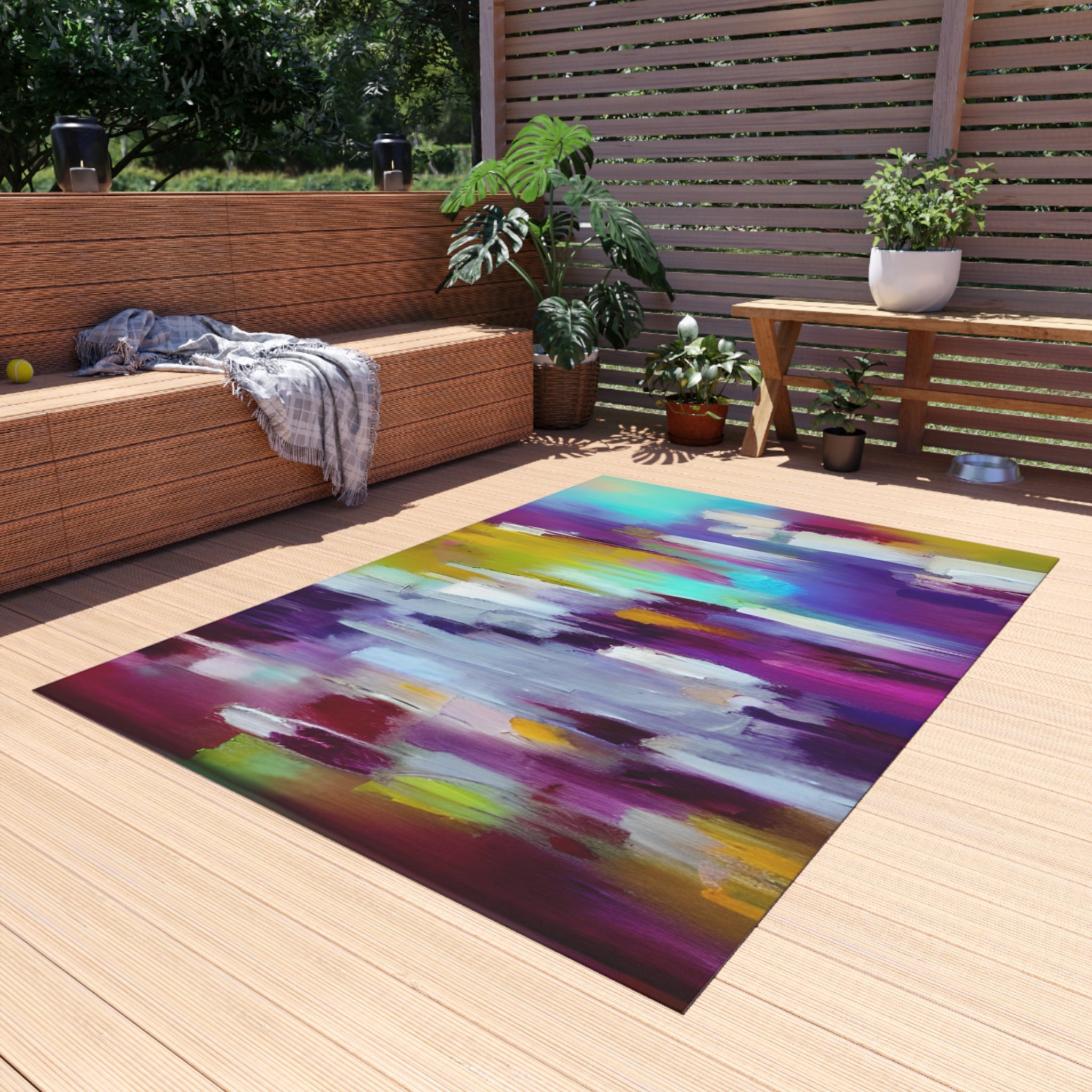 Abstract Outdoor Rug | Colorful Mauve Grey Pink Watercolor