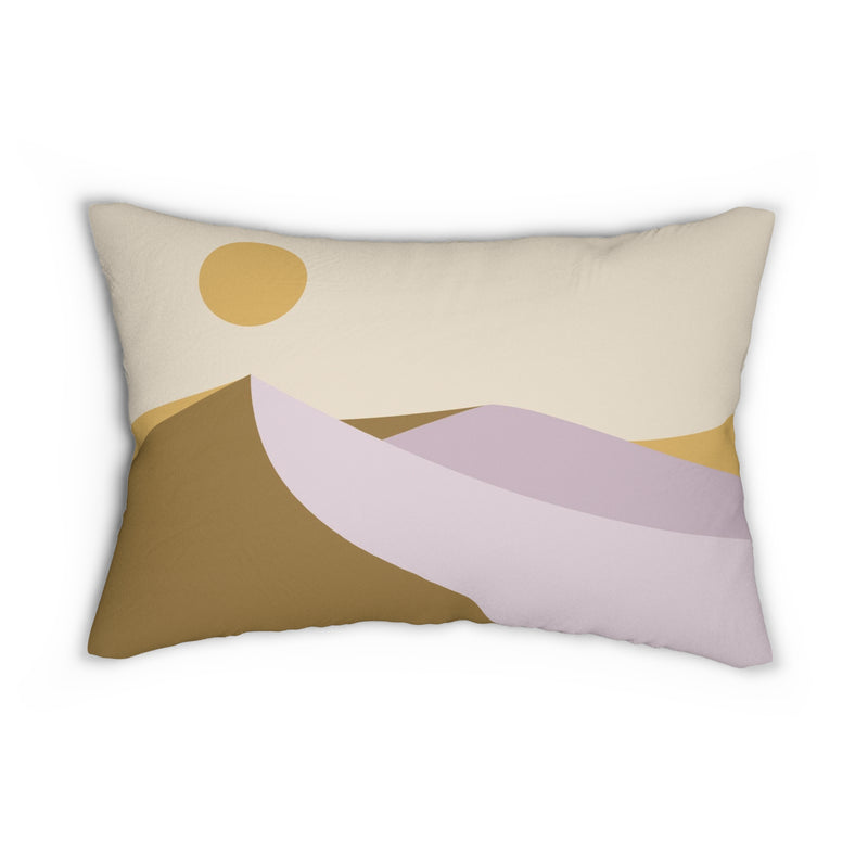 Abstract Landscape Lumbar Pillow | Boho Brown, Lavender Beige