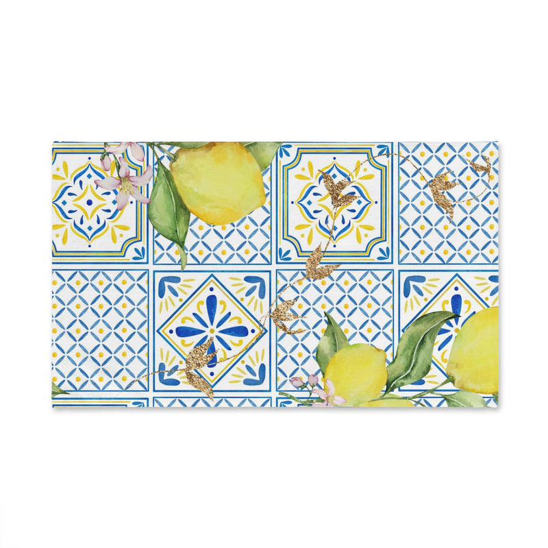 Kitchen, Bath Hand Towel | Amalfi Lemon, Blue Yellow Tiles