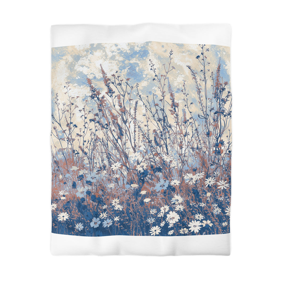 a field of tall grass with white flowers, creating a serene and natural scene.