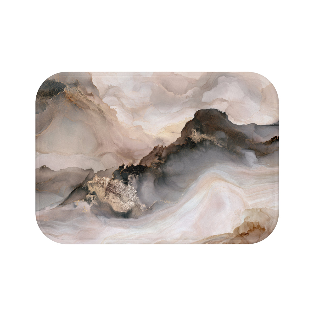 a landscape with mountains and clouds, featuring a blend of light and dark colors.
